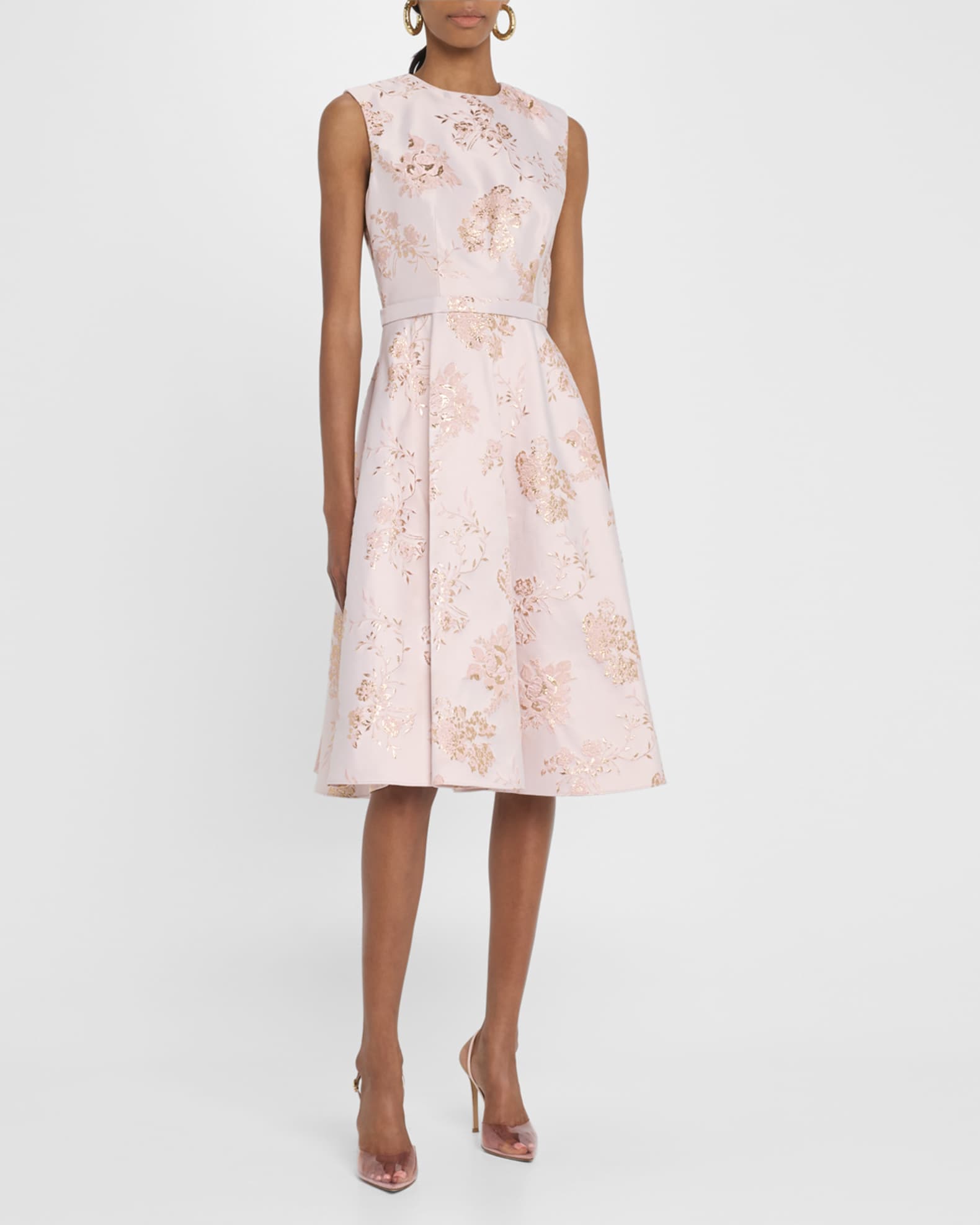Reo Metallic Floral Jacquard Sleeveless Midi Dress 1