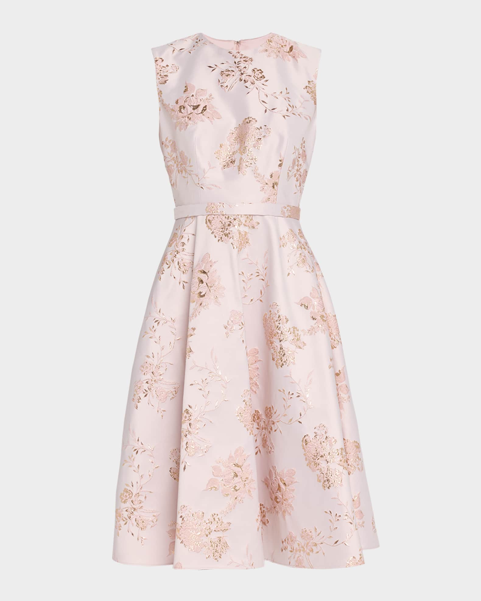 Reo Metallic Floral Jacquard Sleeveless Midi Dress 0