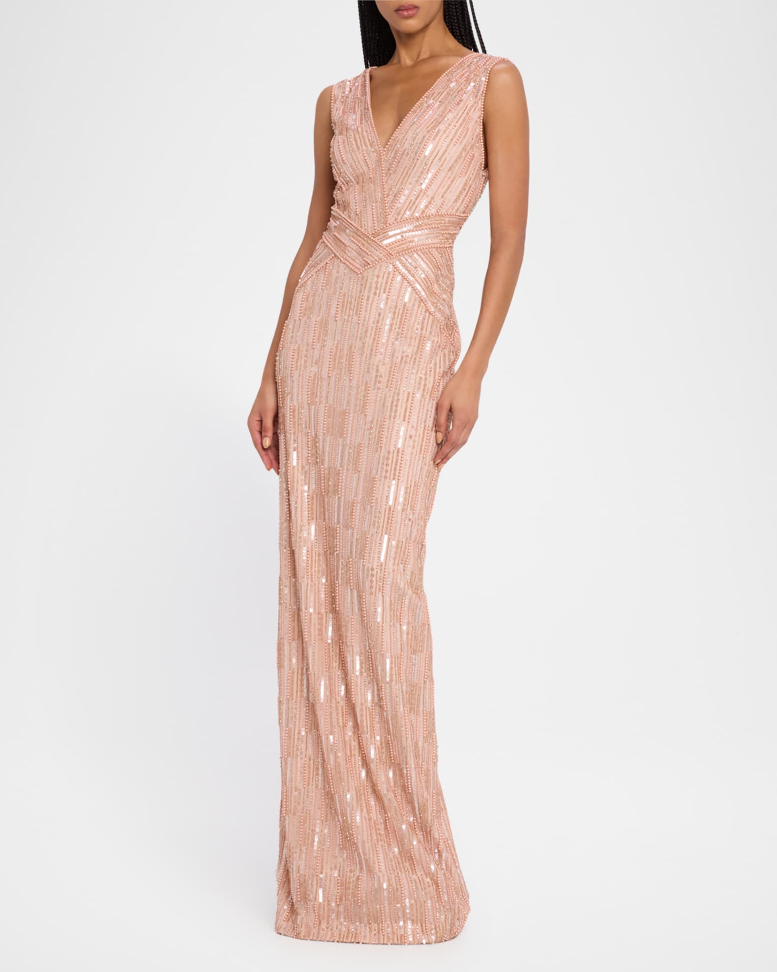 Column Bead Sequined Tulle Gown 1