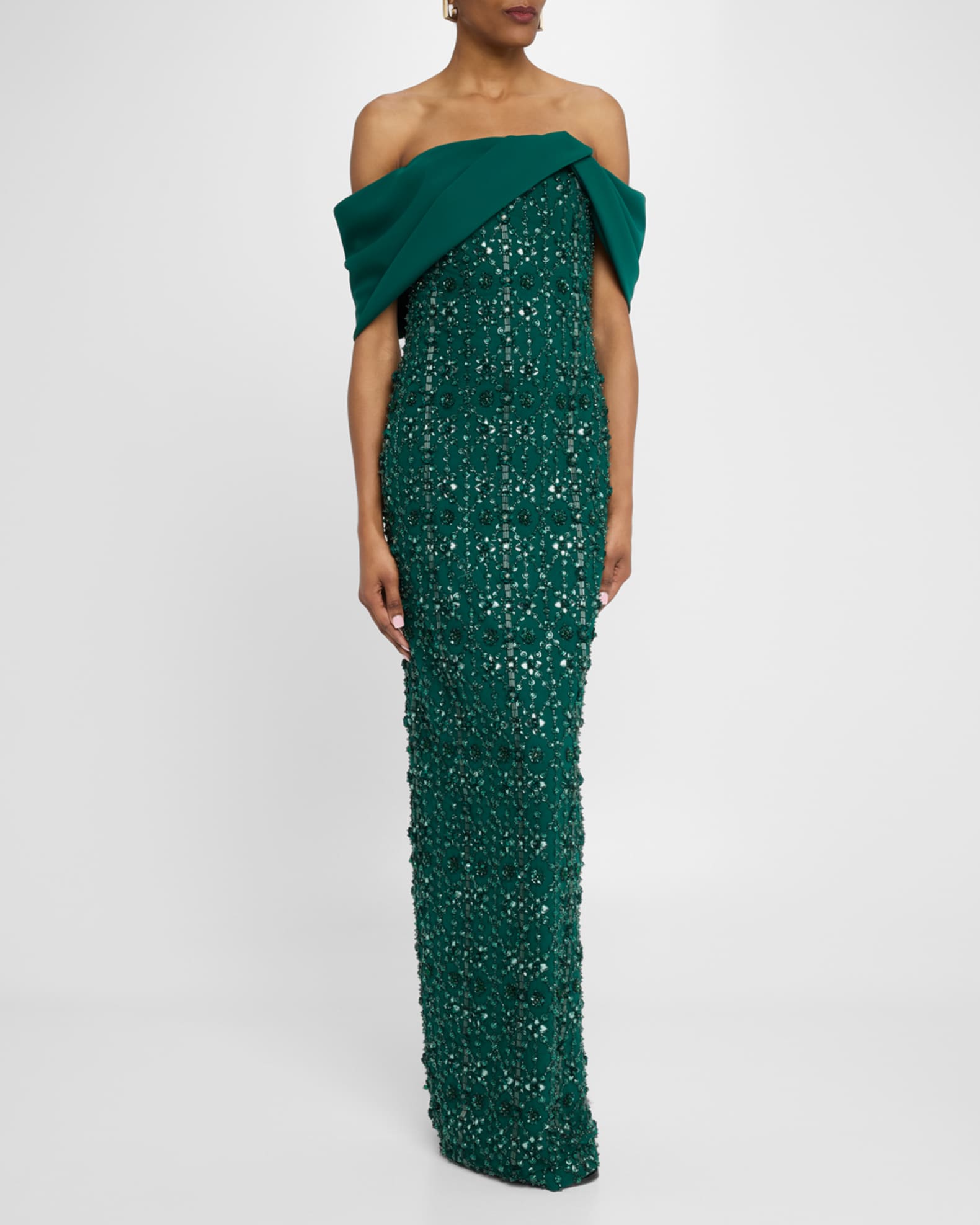 Crystal Embroidered Tulle And Crepe Off-The-Shoulder Gown 1