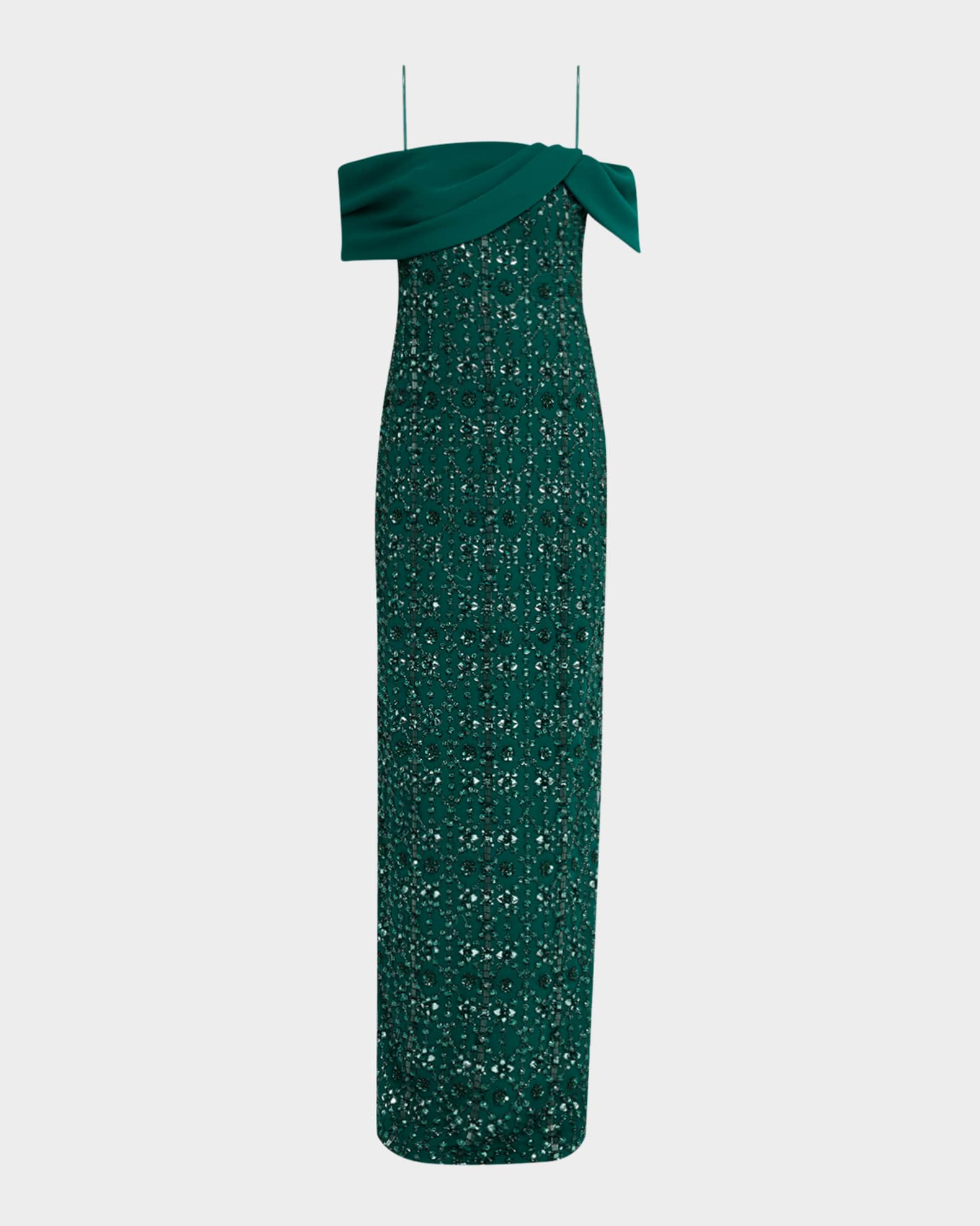 Crystal Embroidered Tulle And Crepe Off-The-Shoulder Gown 0