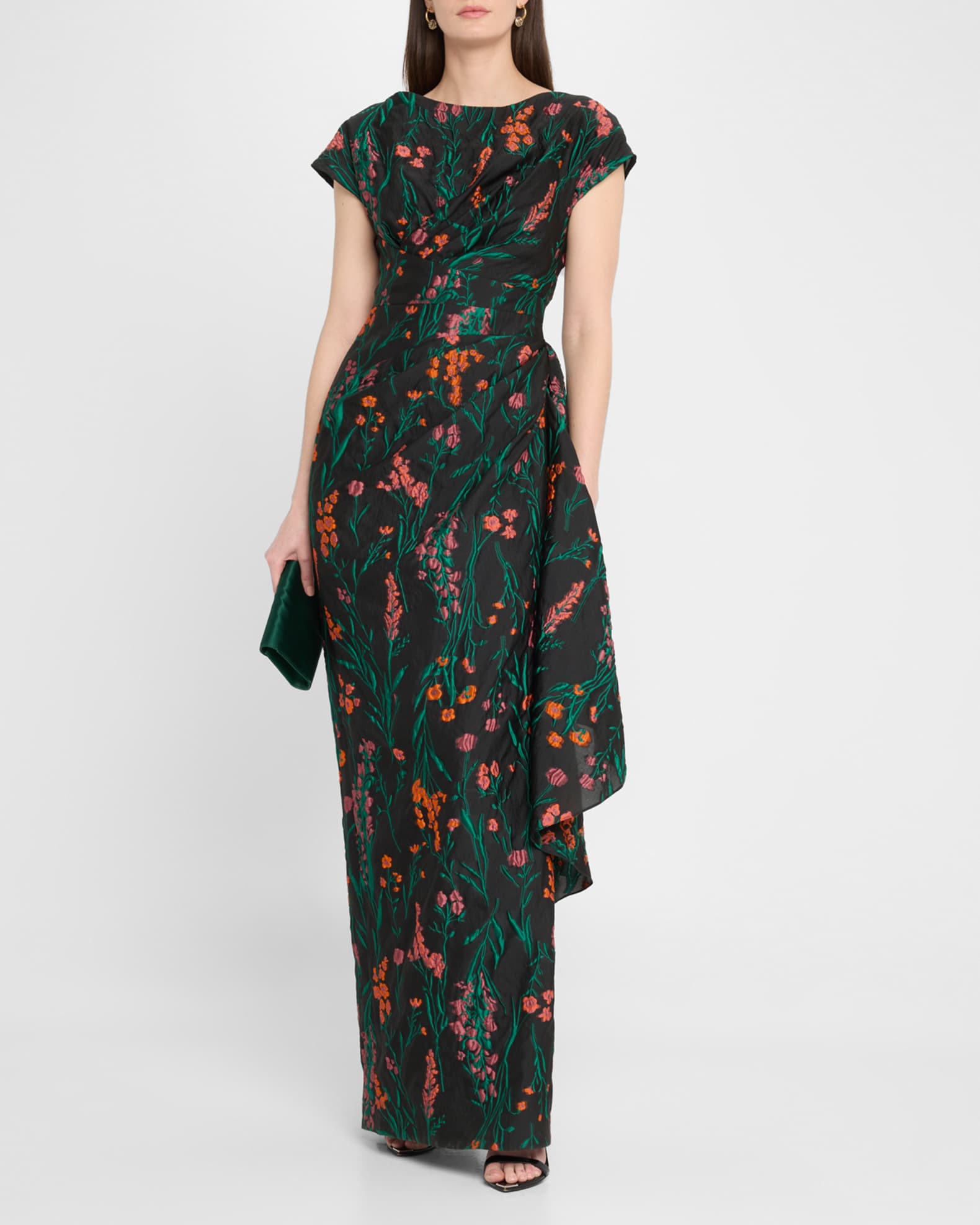 Florence Draped Floral Fil Coupe Gown 1