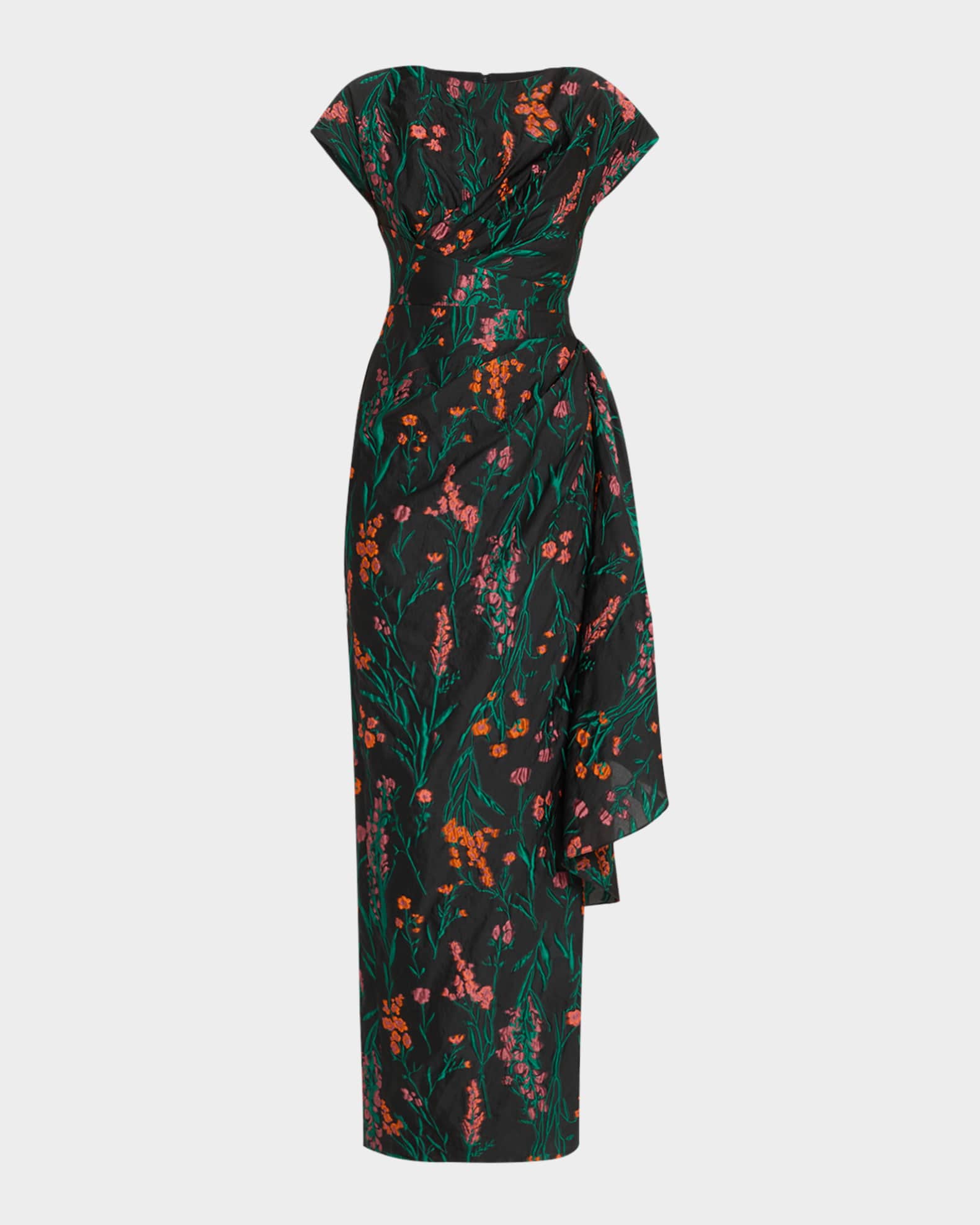 Florence Draped Floral Fil Coupe Gown 0