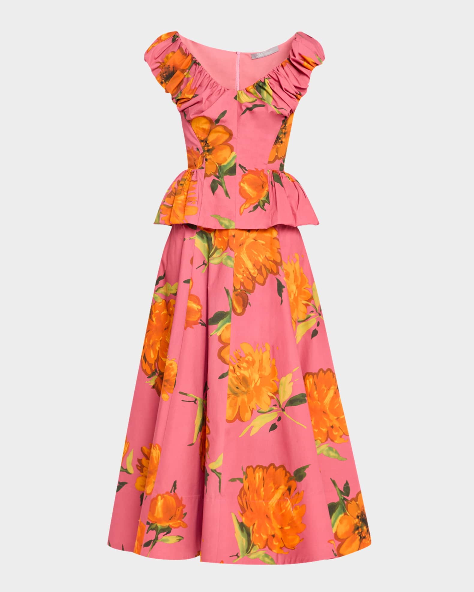 Floral-Print Shirred V-Neck Cotton Peplum Top 0