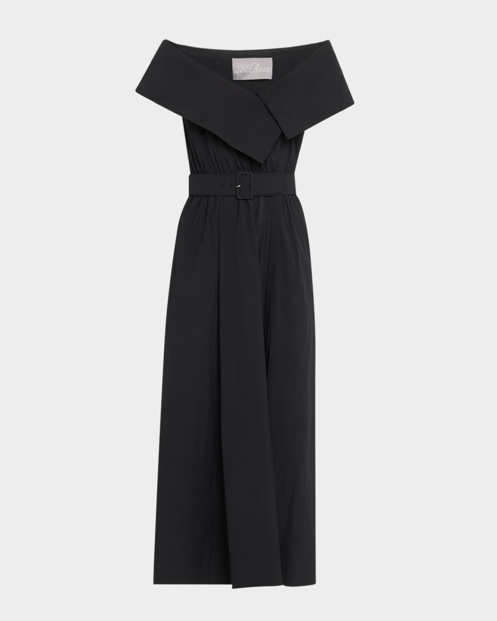 Asymmetric Cuff Belted Cotton Poplin Midi Dress 0