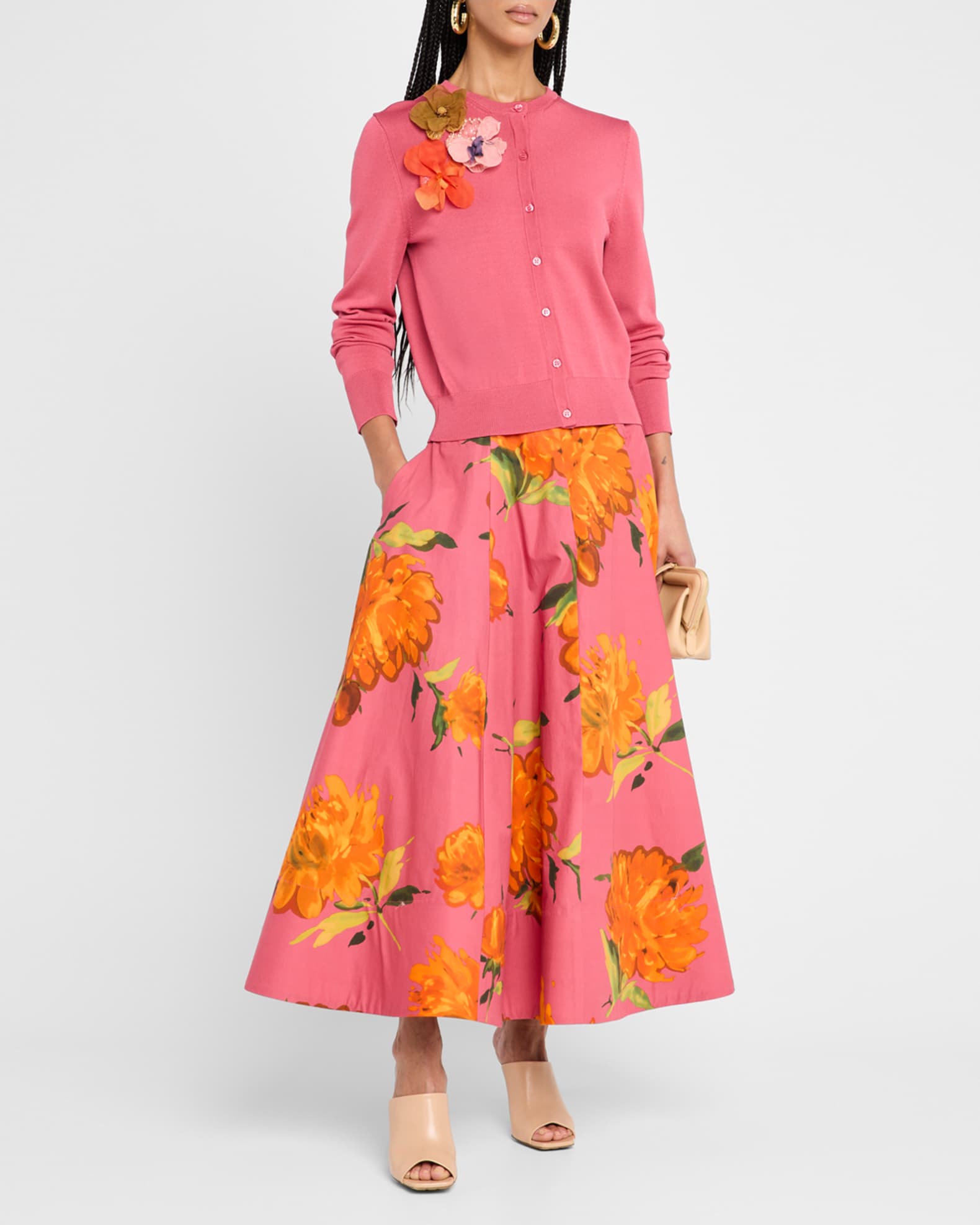 Floral Applique Knit Crewneck Cardigan 1