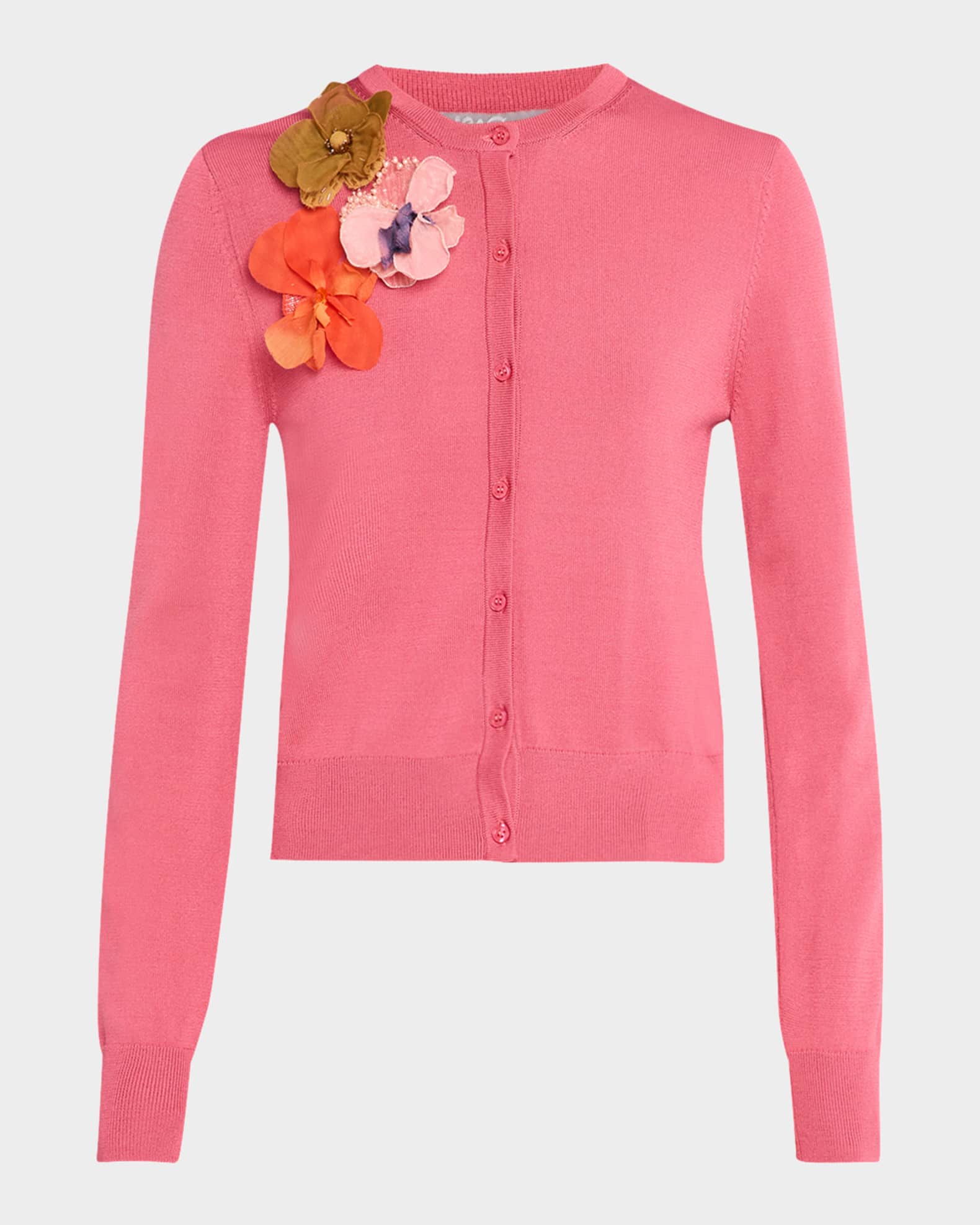 Floral Applique Knit Crewneck Cardigan 0