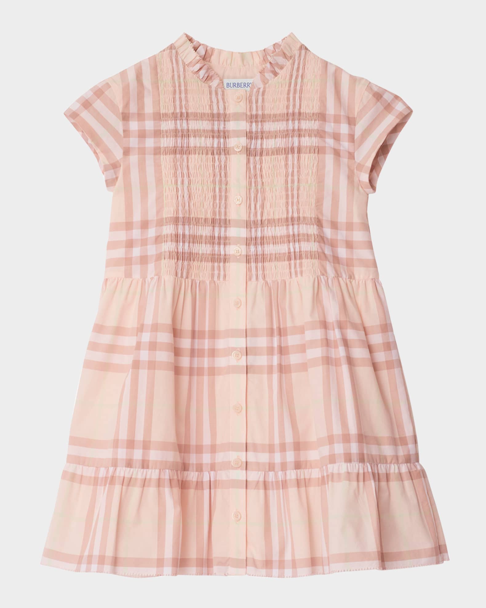 Girl's Rose Check Smocked Dress, Size 3-14 0