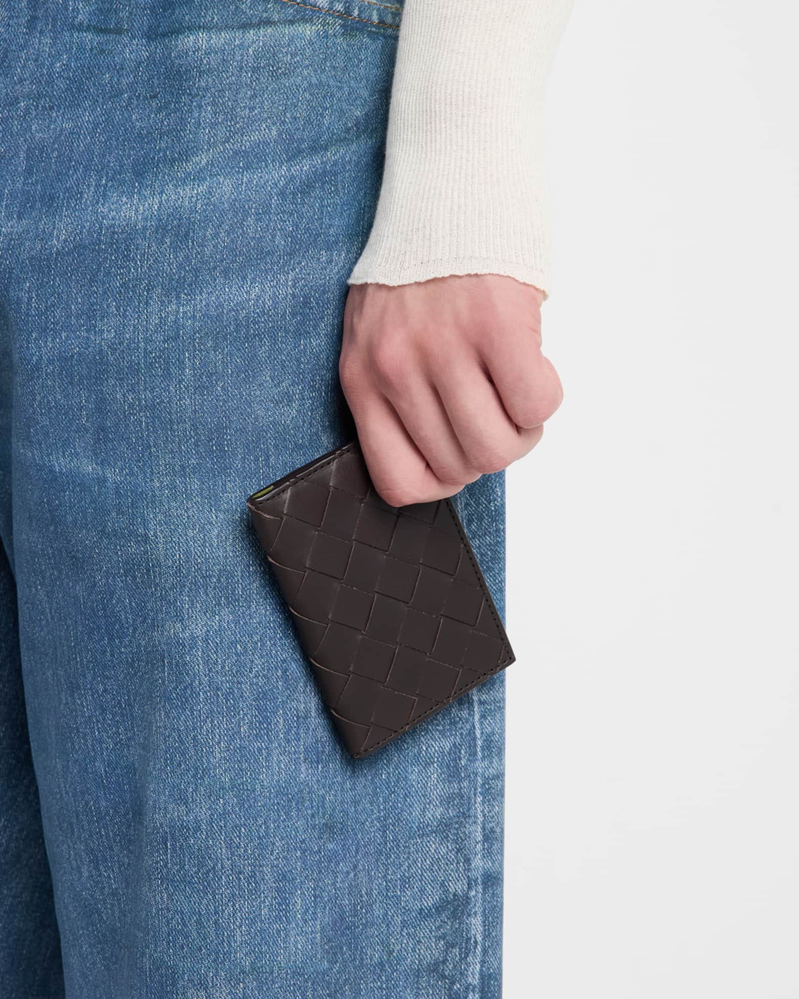 Men's Intrecciato Leather Flap Card Case 1