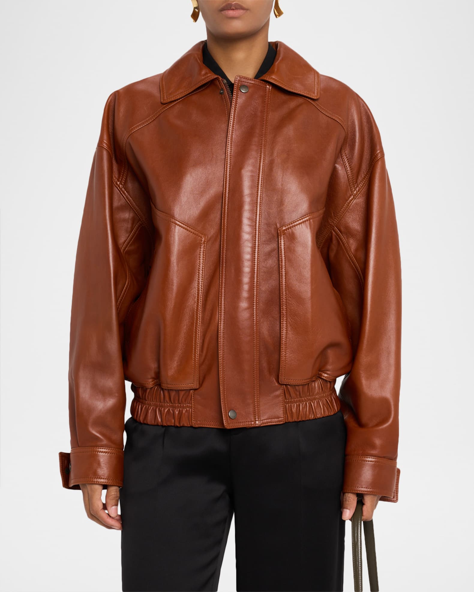 Saint Laurent Oversized Leather Jacket | Neiman Marcus