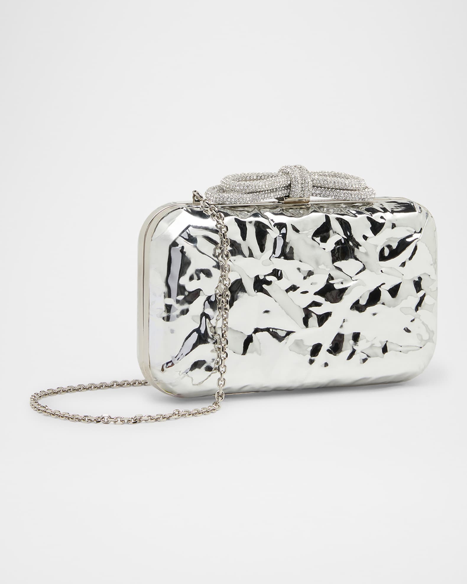 Double Bow Wrapped Mirror Leather Clutch Bag 1