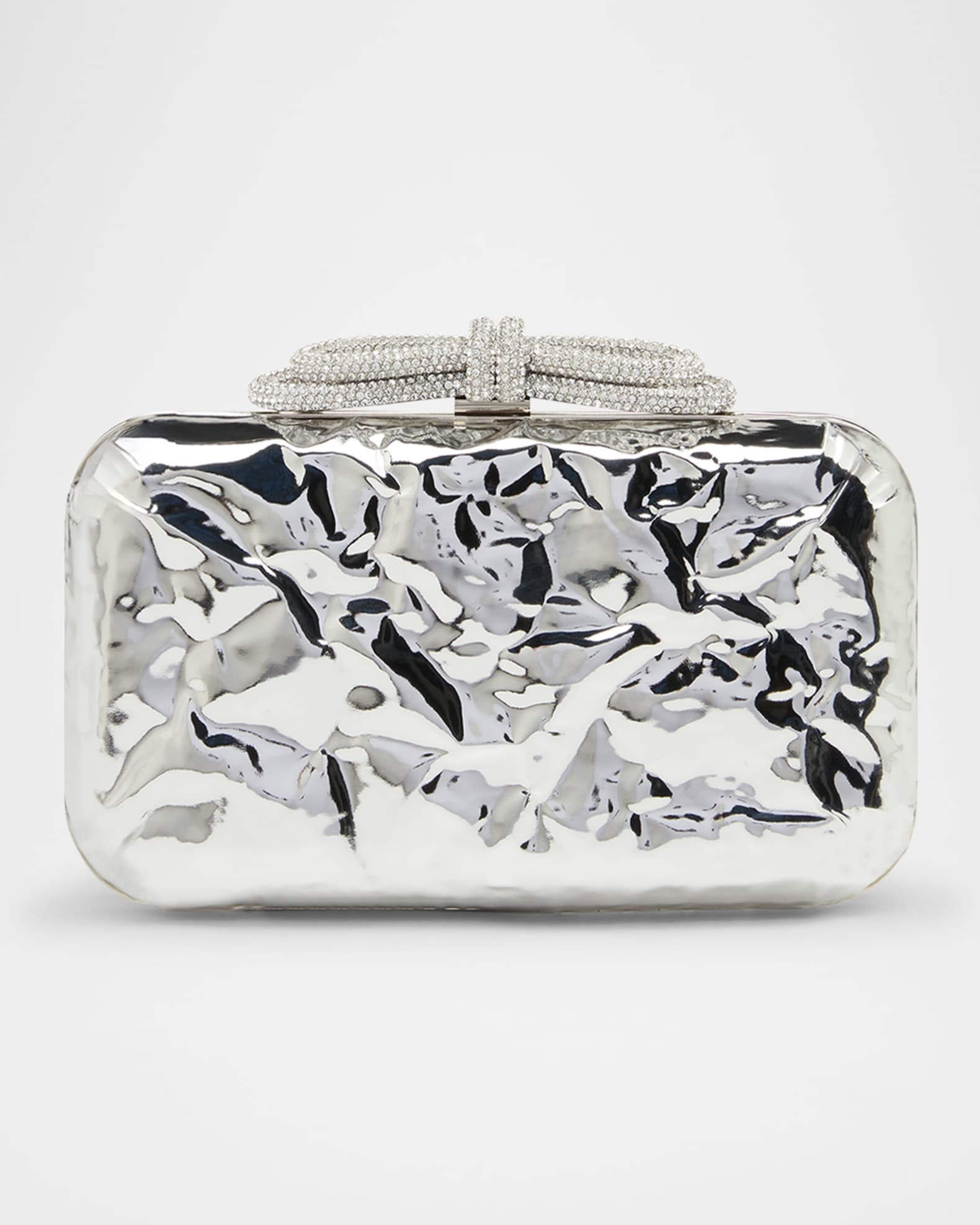 Double Bow Wrapped Mirror Leather Clutch Bag 0