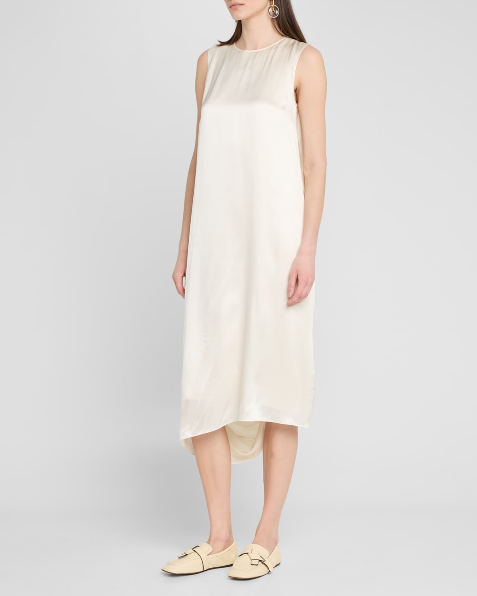 Loewe Sleeveless Draped Silk Midi Dress | Neiman Marcus