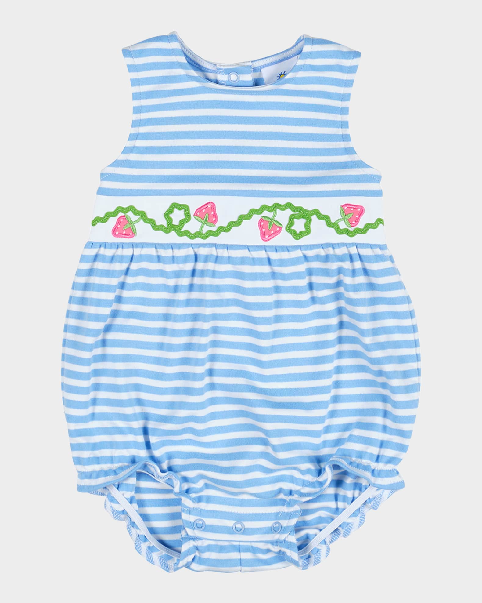 Striped Bubble Romper W/ Embroidered Strawberries, Size 3M-24M 0