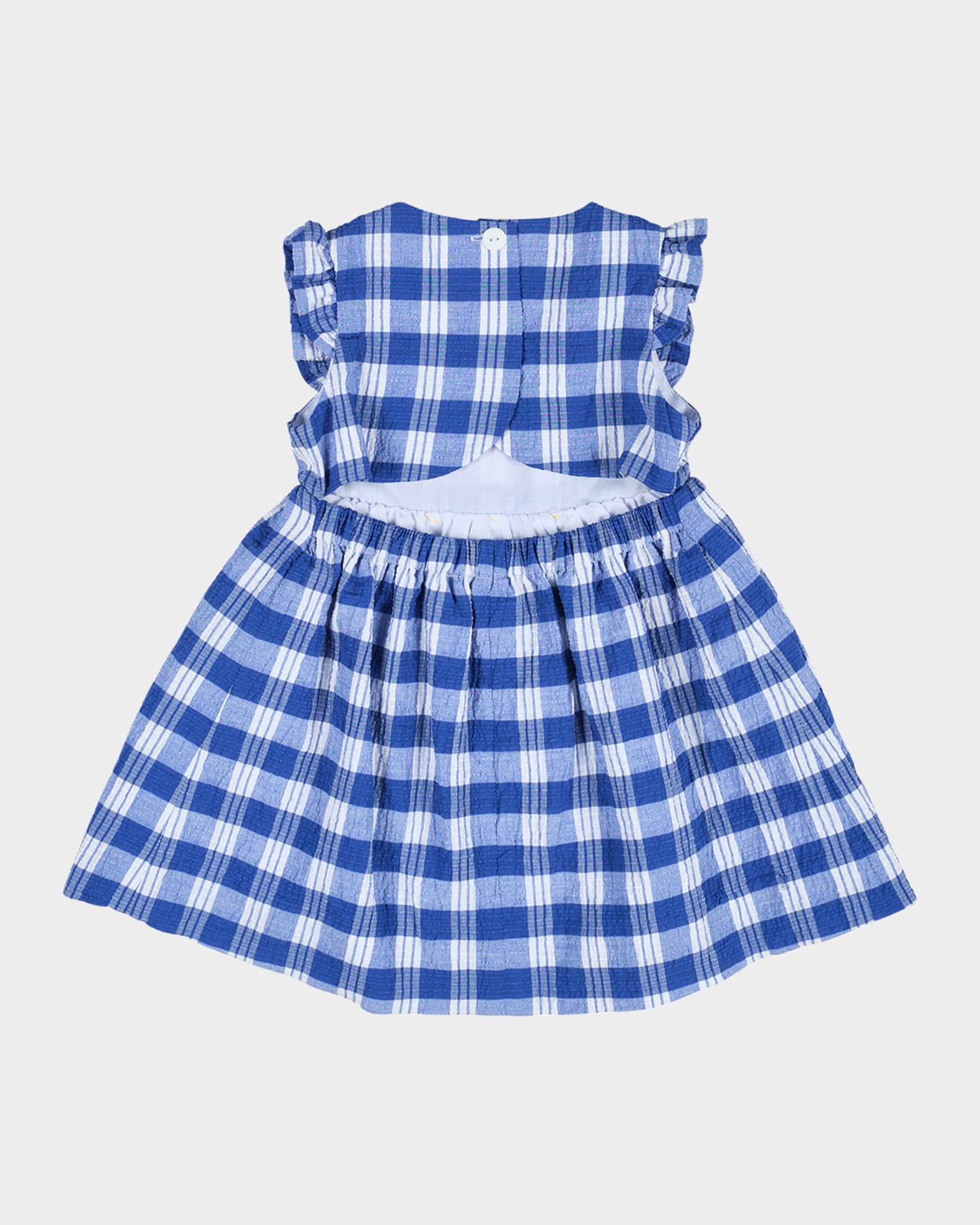 Girl's Plaid-Print Seersucker Dress W/ Floral Appliques, Size 2-6 1
