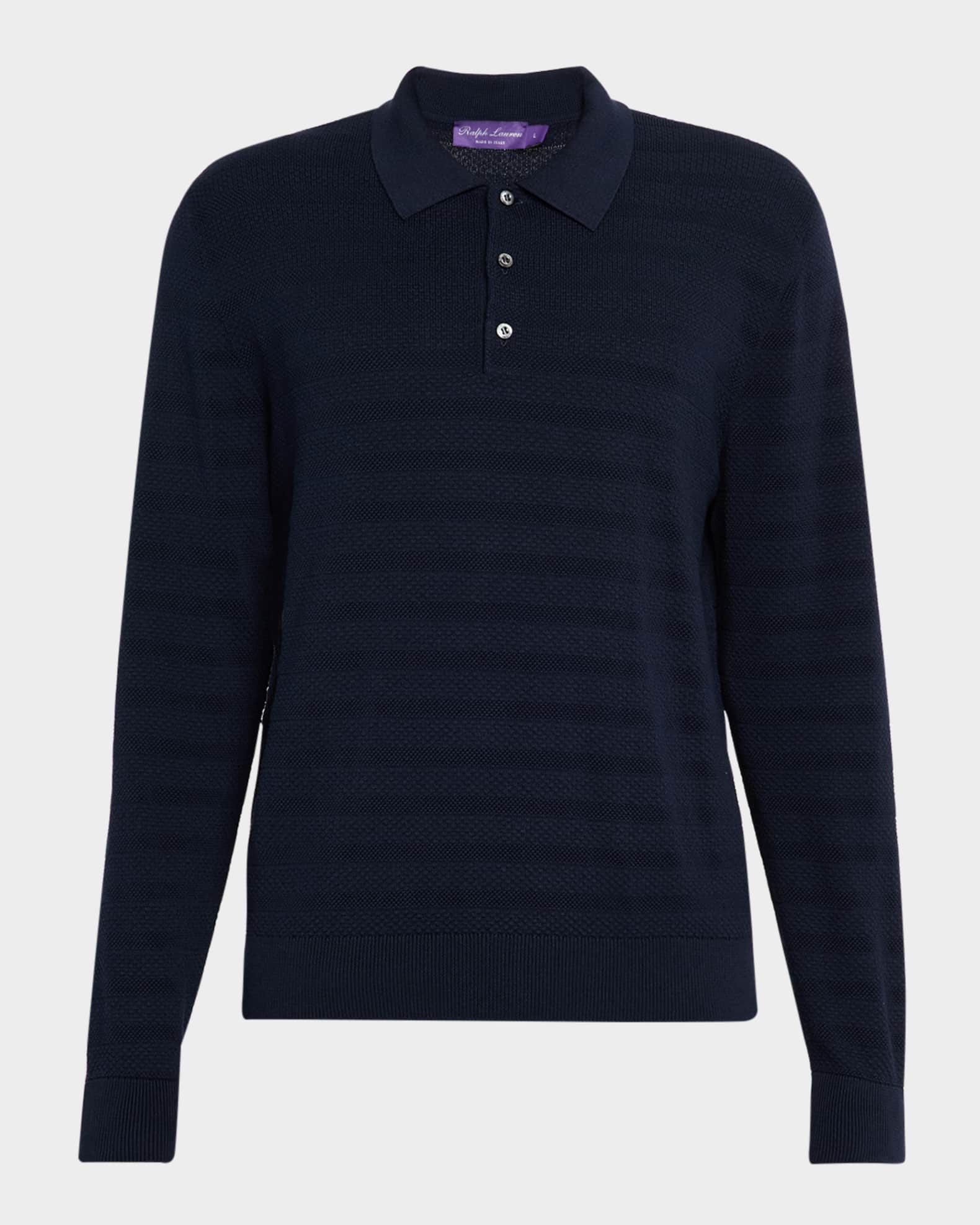 Men's Textured Silk-Cotton Polo Sweater