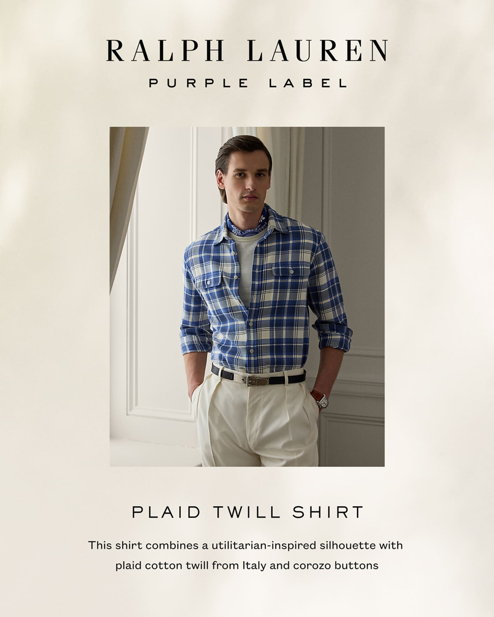 Men's Plaid Twill Sport Shirt - Thumbnail 2