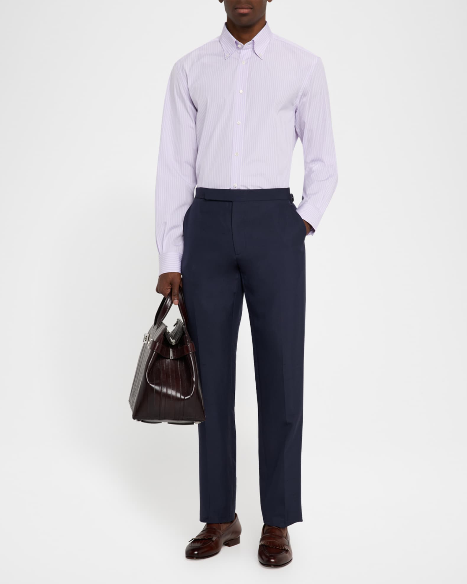Men's Striped End-on-End Sport Shirt - Thumbnail 2