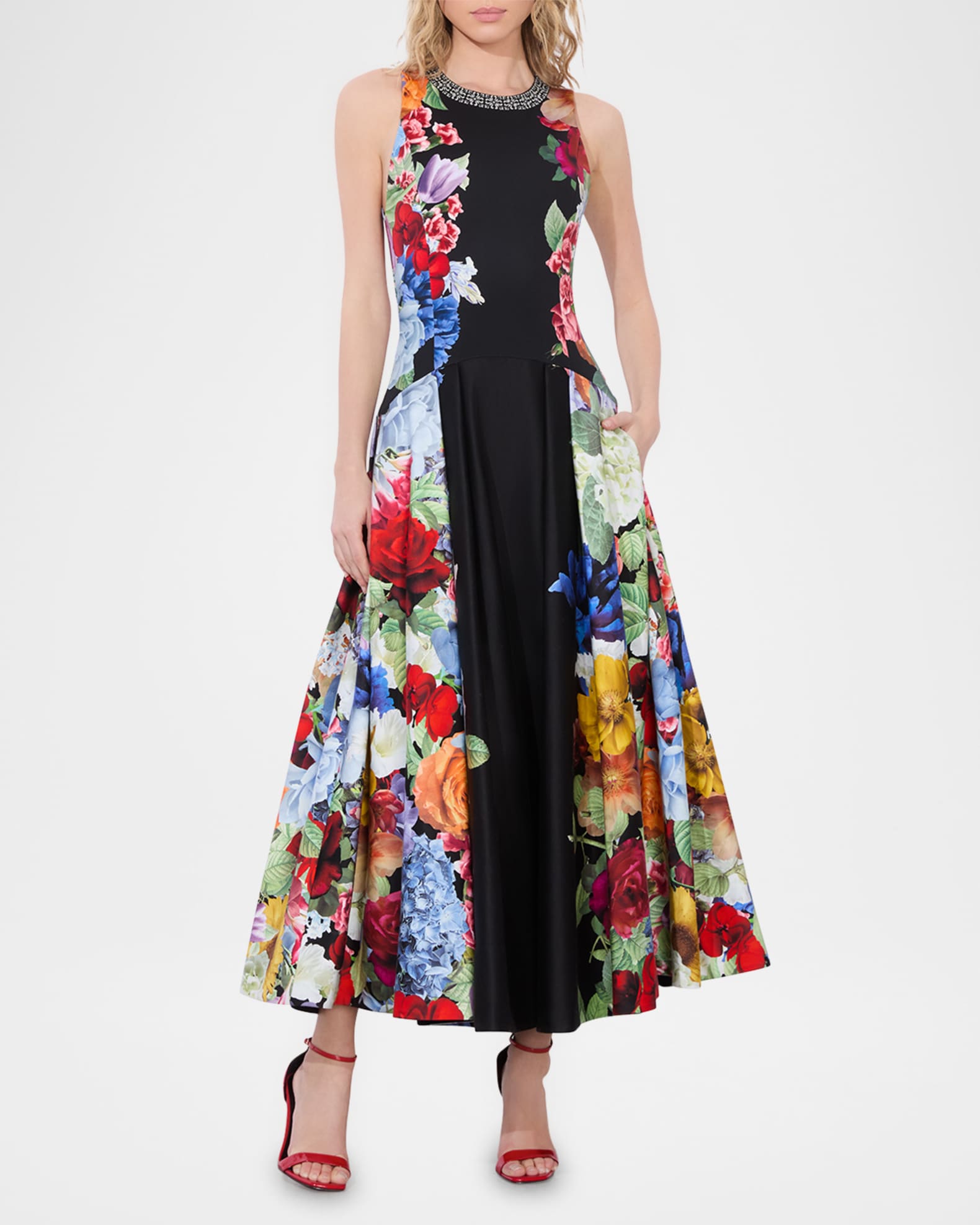 【Alice+Olivia】アリスアンドオリビア ADLEY ミディドレス Alice + Olivia Adley Floral Drop-Waist Midi Dress | Neiman