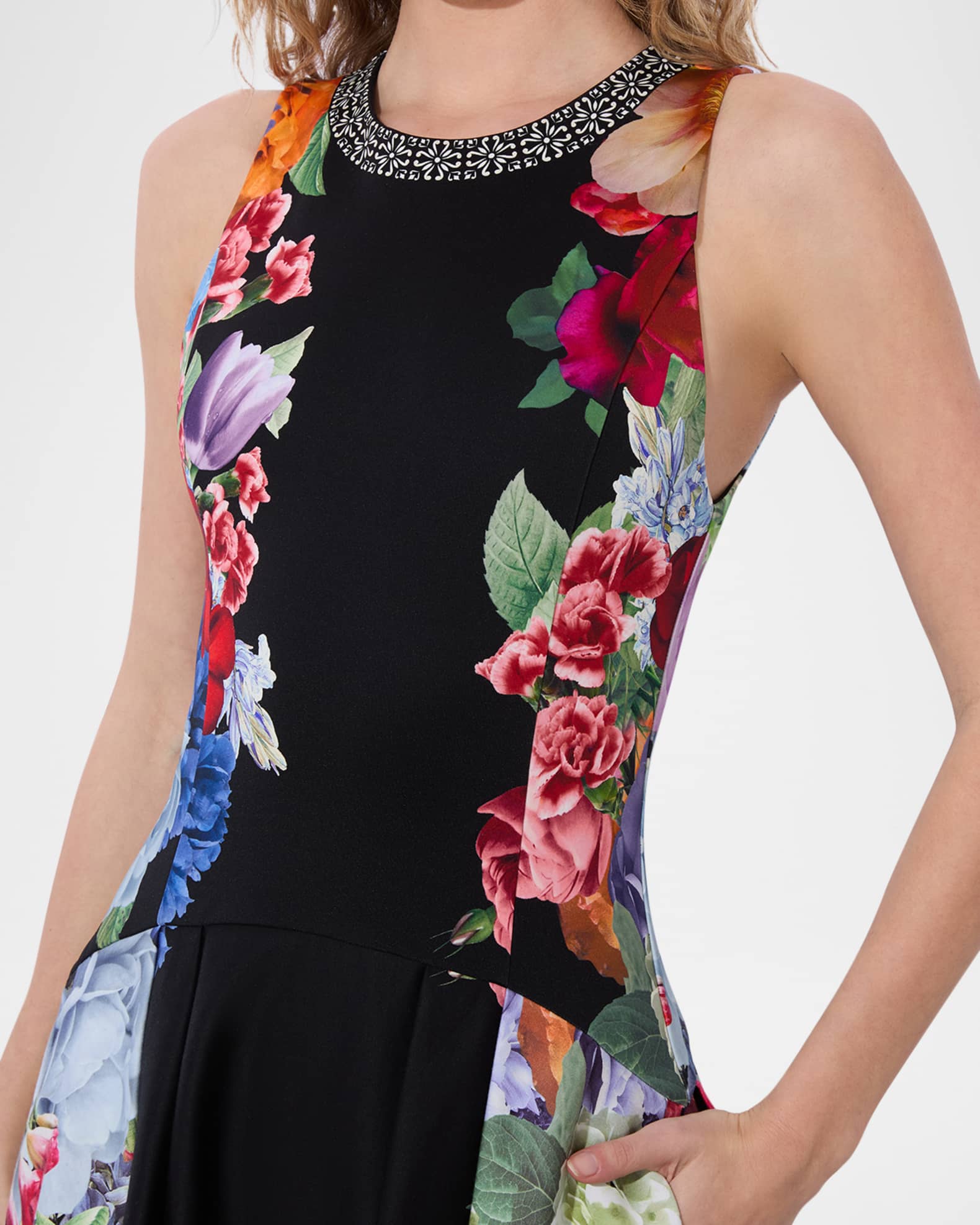 Alice + Olivia Adley Floral Drop-Waist Midi Dress | Neiman