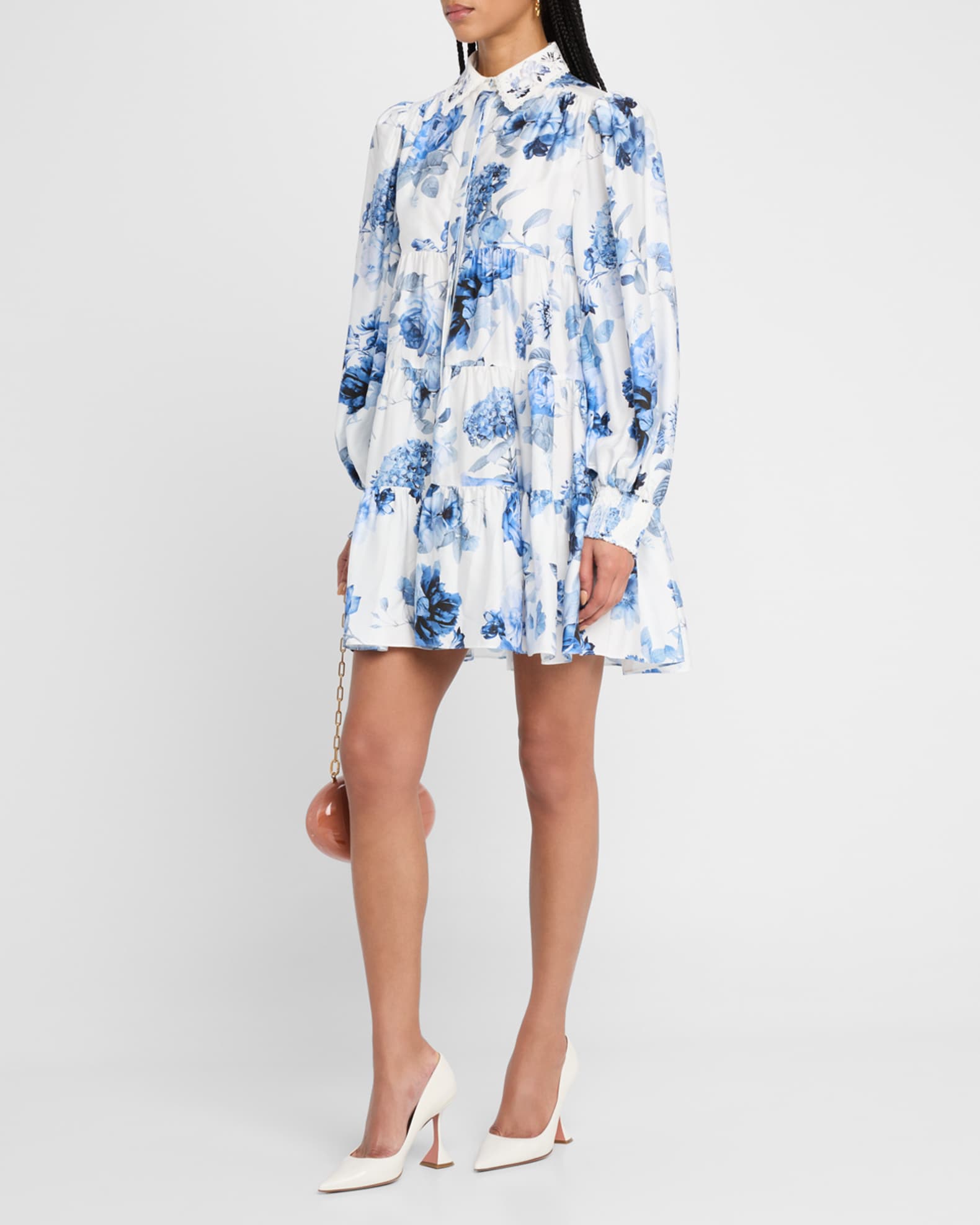 Alice+Olivia■Junia Embroidered Collar Tiered Tunic Dress■ Alice And Olivia Junia Printed Mini Dress In Blue | ModeSens