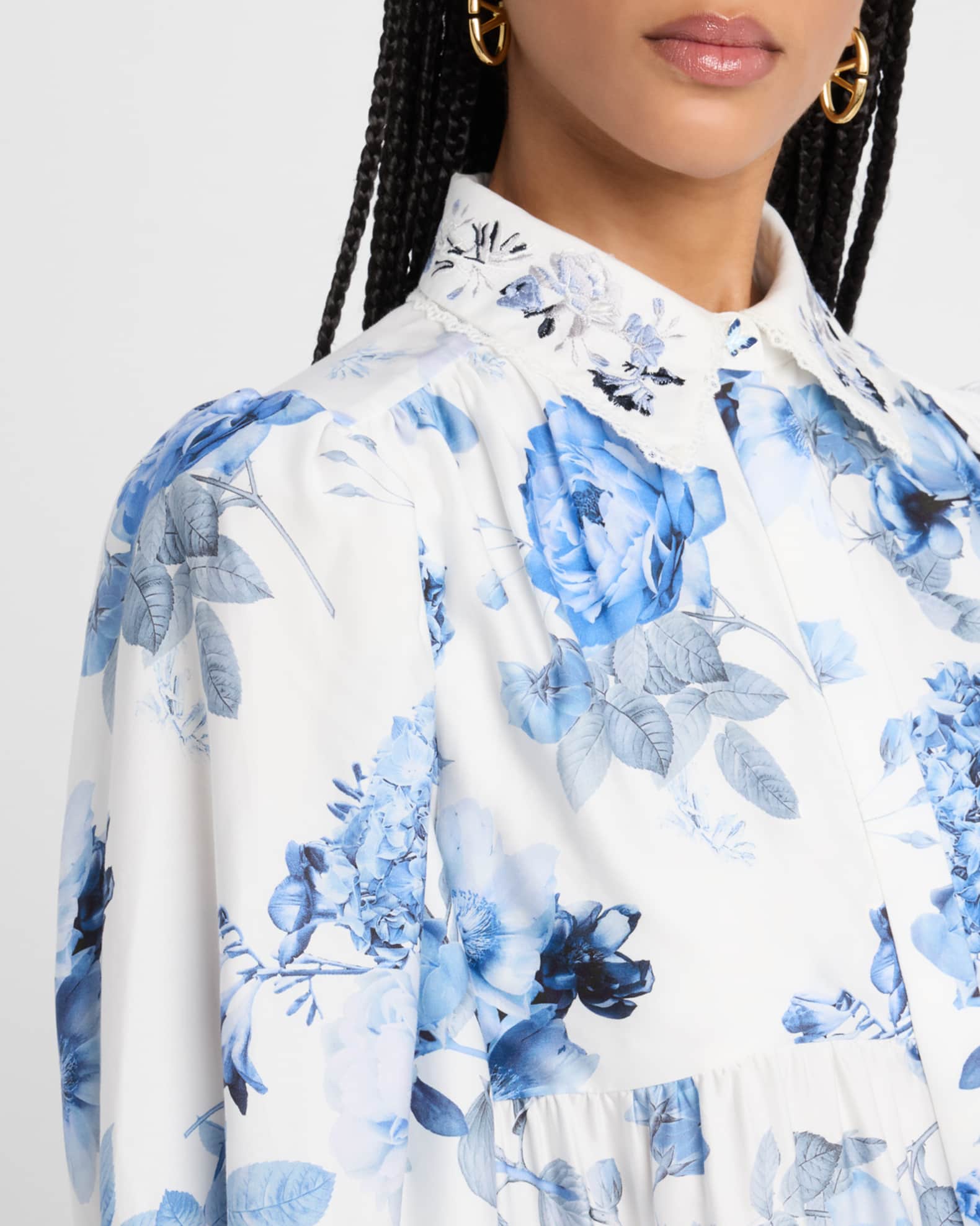 Alice+Olivia■Junia Embroidered Collar Tiered Tunic Dress■ Alice and Olivia Junia Embroidered Collar Tiered Tunic Mini