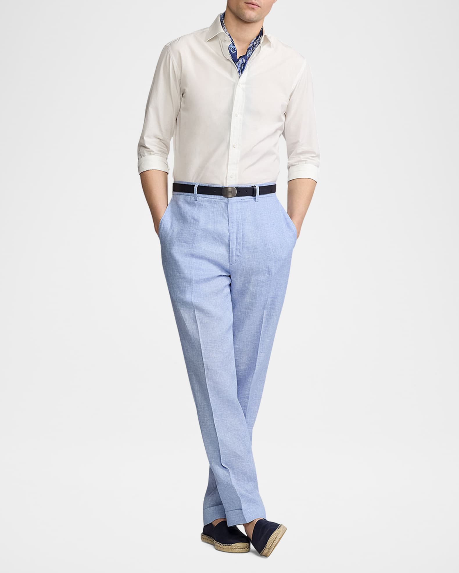 Men's Hand-Tailored Houndstooth Linen Trousers - Thumbnail 2