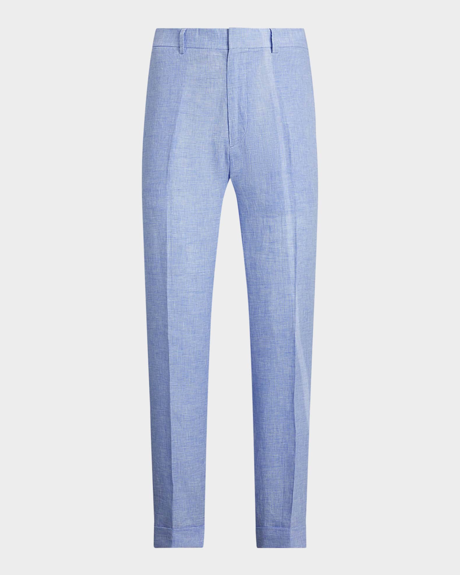 Men's Hand-Tailored Houndstooth Linen Trousers