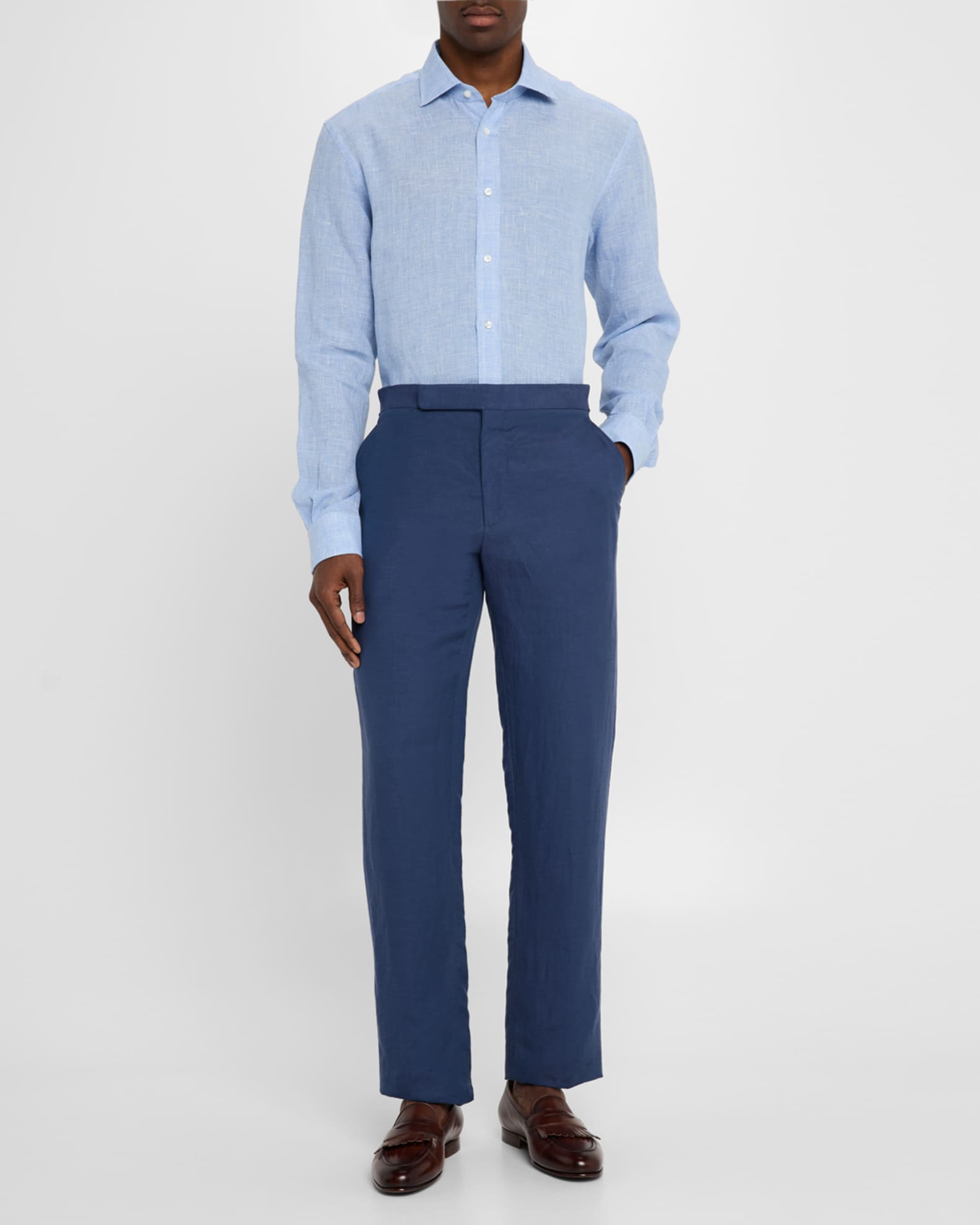 Men's Micro-Houndstooth Linen Sport Shirt - Thumbnail 2
