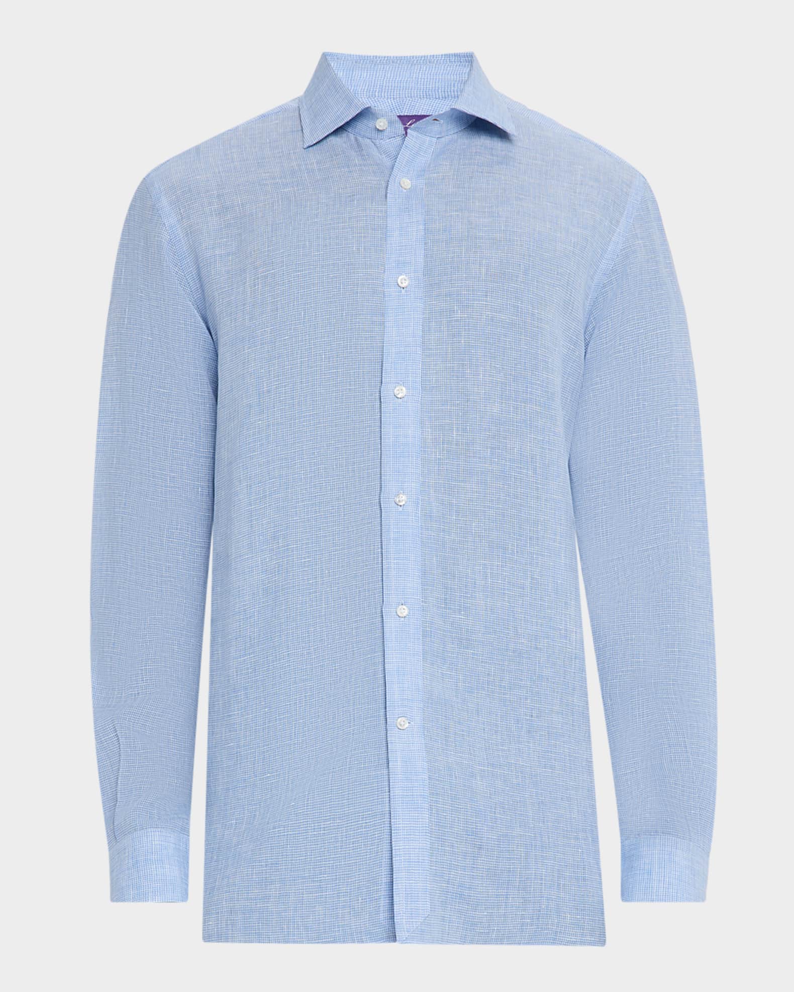 Men's Micro-Houndstooth Linen Sport Shirt