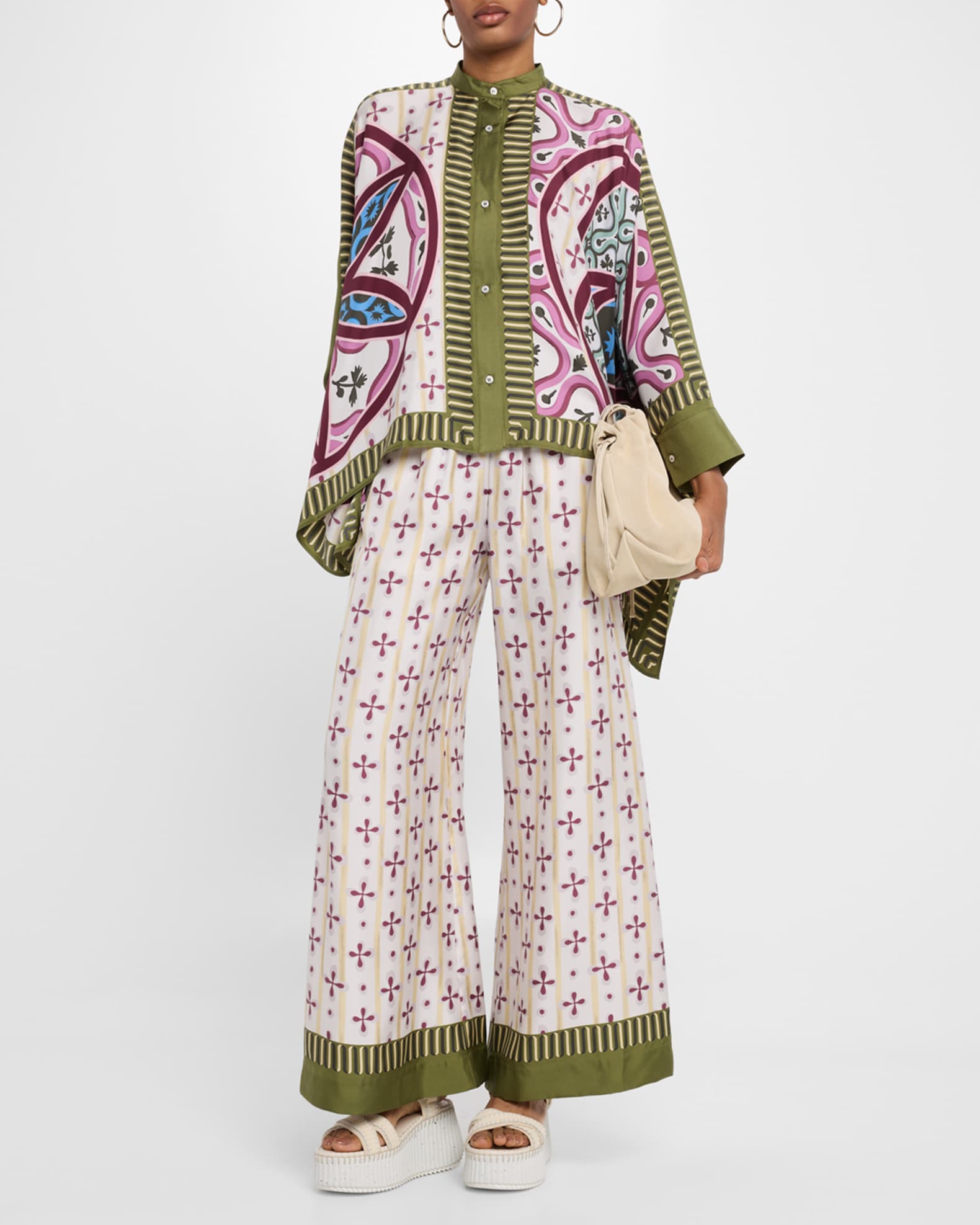 Printed Silk Wide-Leg Palazzo Pants 1