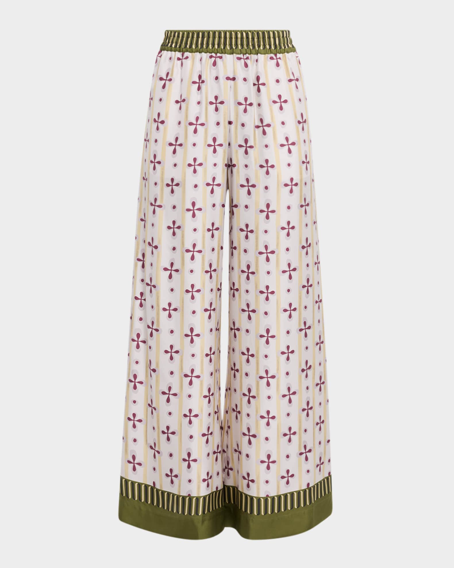Printed Silk Wide-Leg Palazzo Pants 0