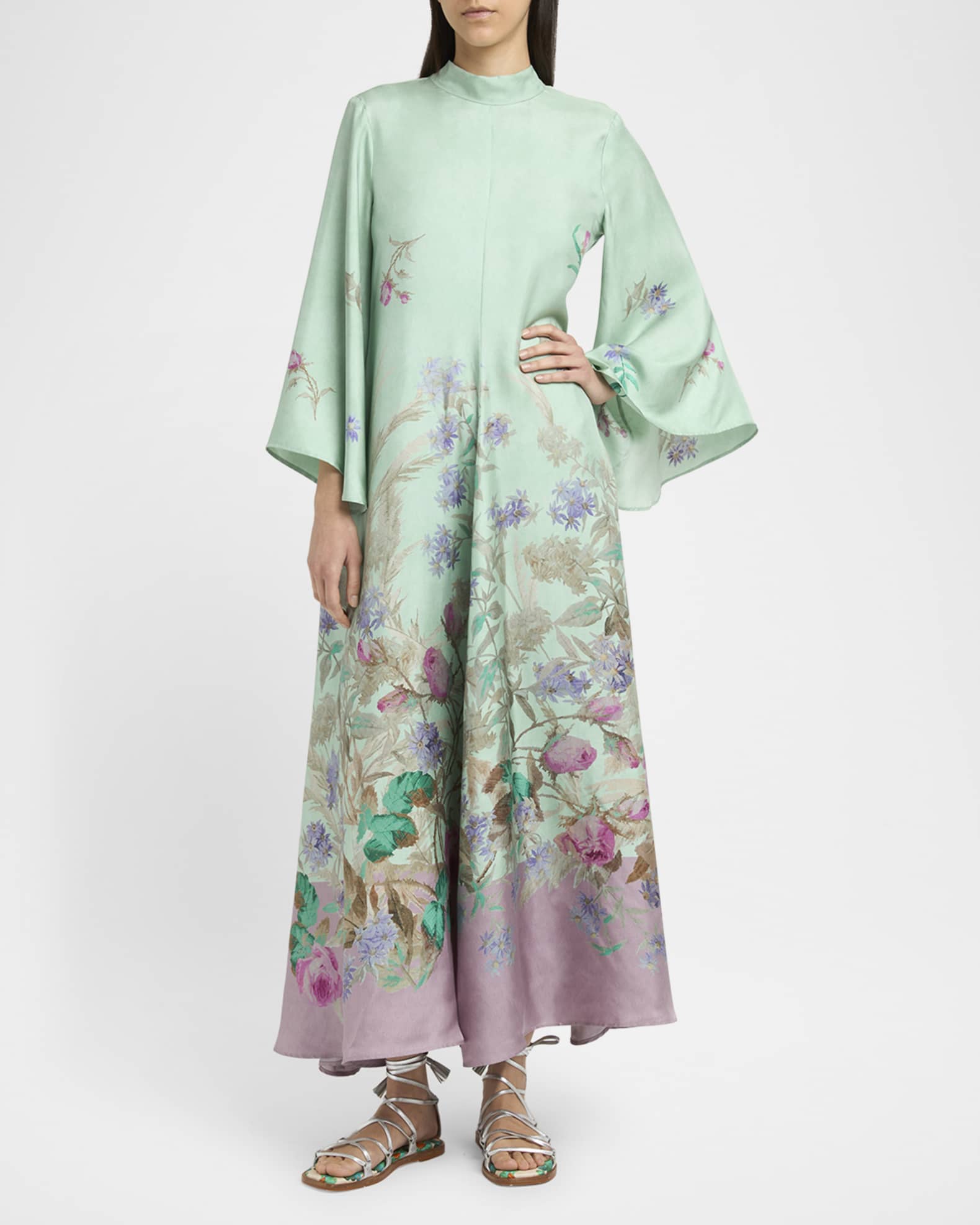 La DoubleJ Magnifico Floral Flare-Sleeve Maxi Dress | Neiman Marcus
