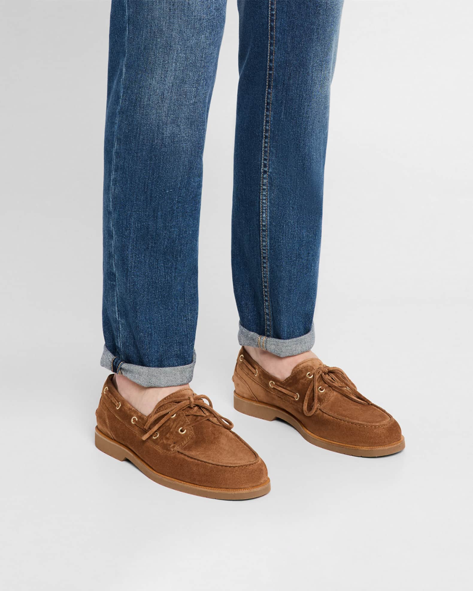 Brunello Cucinelli Men's Suede Boat Shoes | Neiman Marcus