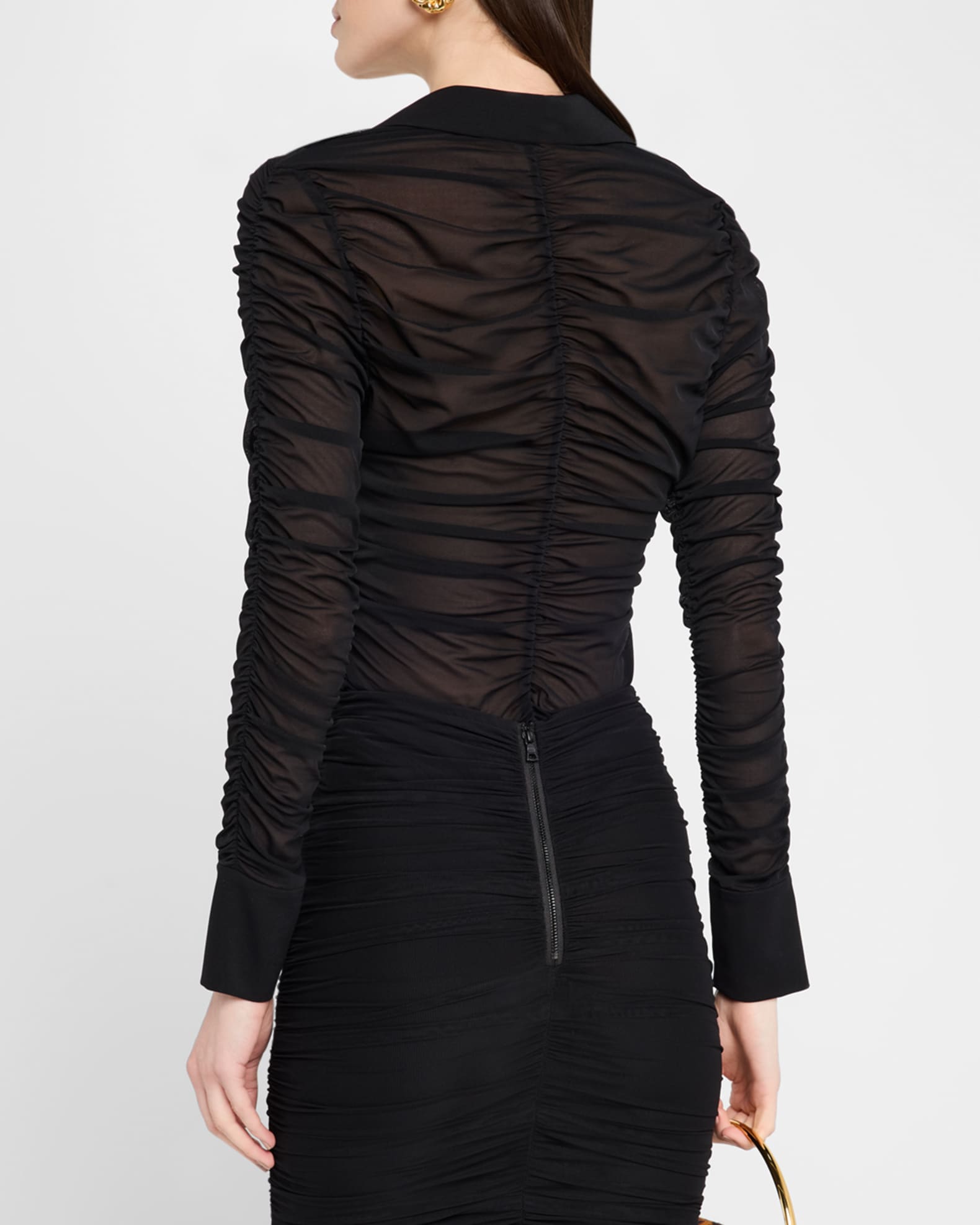 ALICE + OLIVIA Portia Fitted Mesh Button-Front Shirt | Neiman Marcus