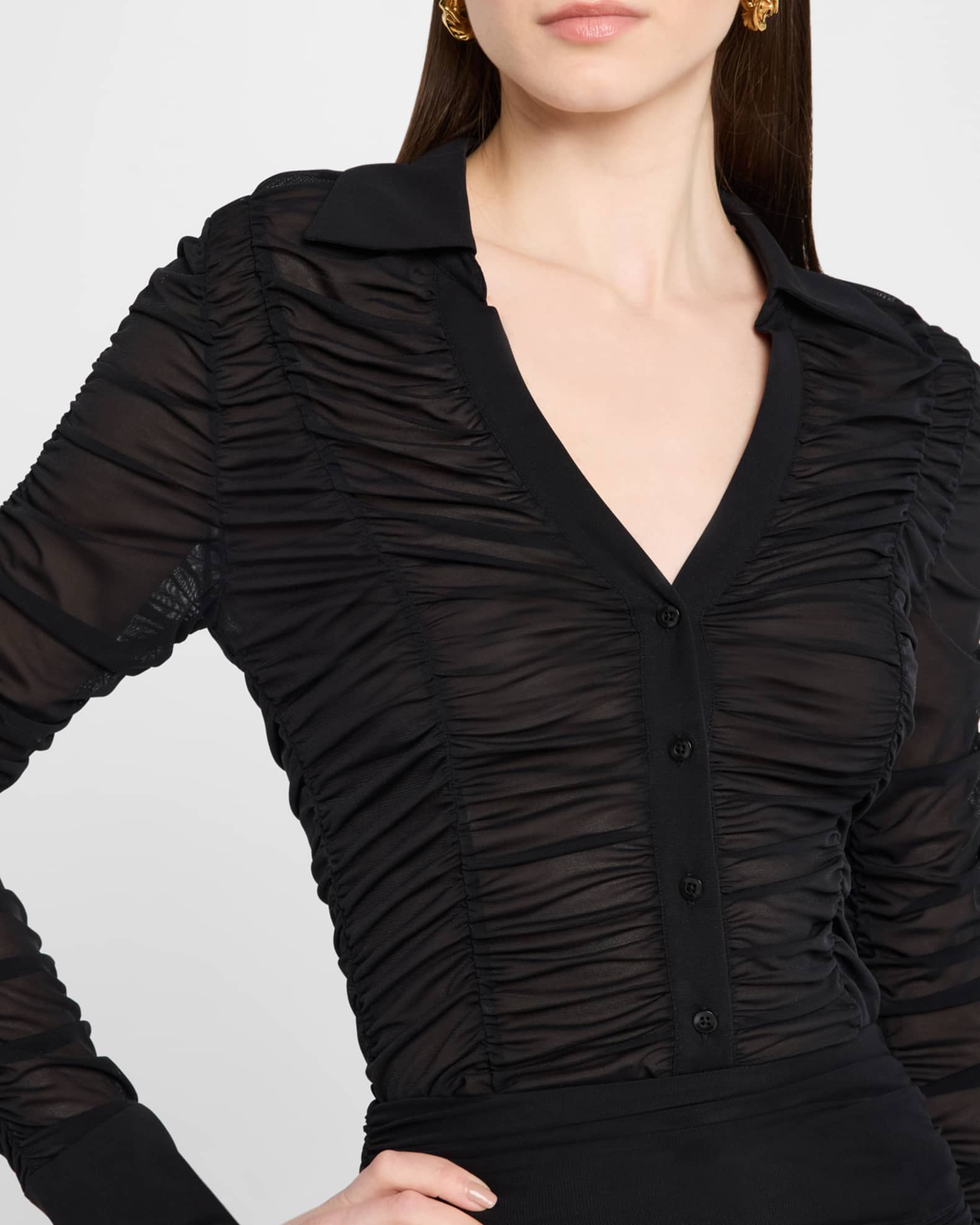 Portia Fitted Mesh Button-Front Shirt | Neiman Marcus