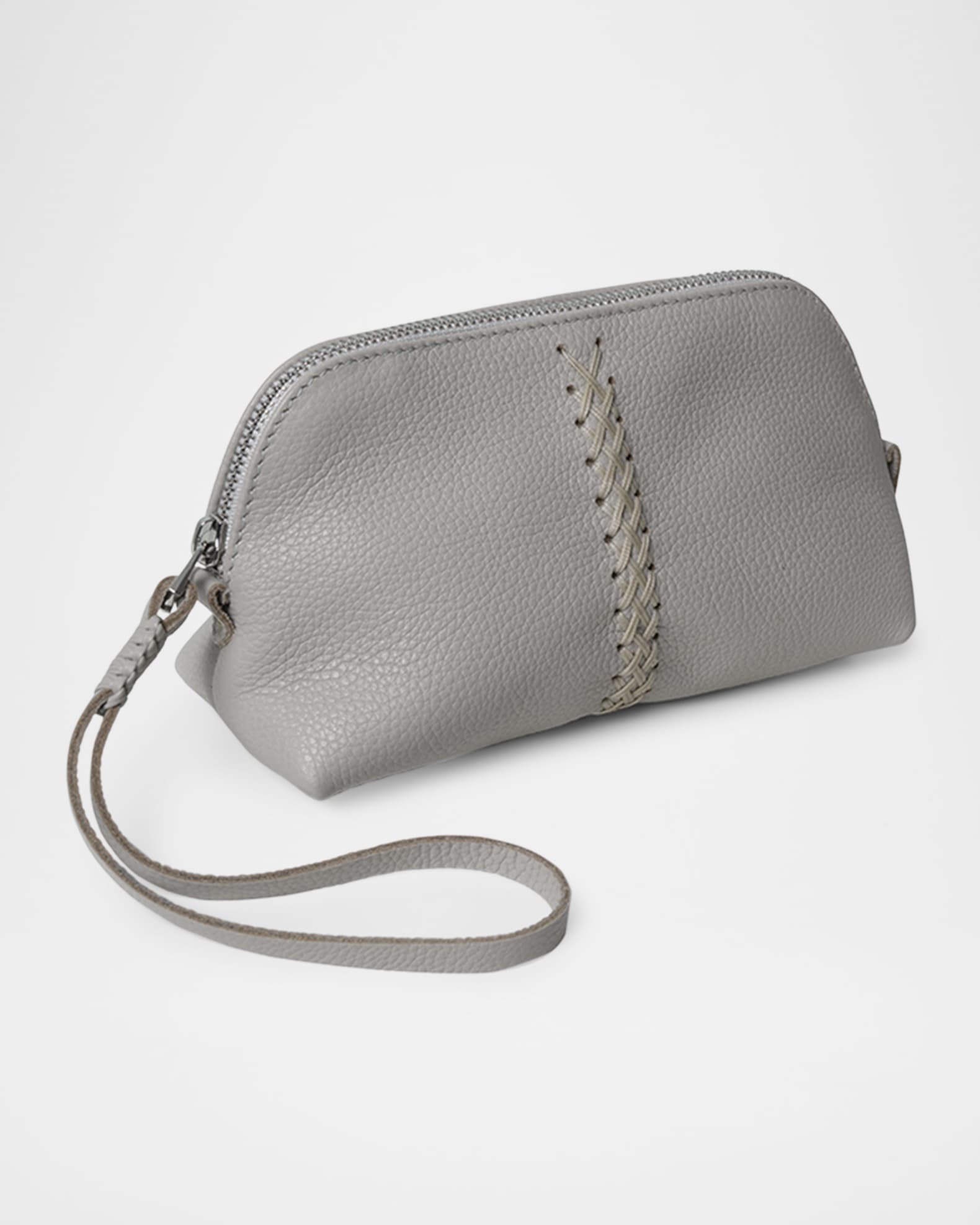 Zip Grained Leather Wristlet  1