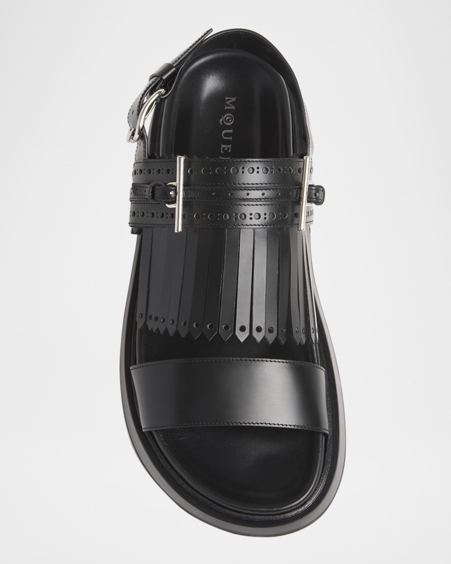 McQueen Men's Brogue Fringe Leather Sandals | Neiman Marcus