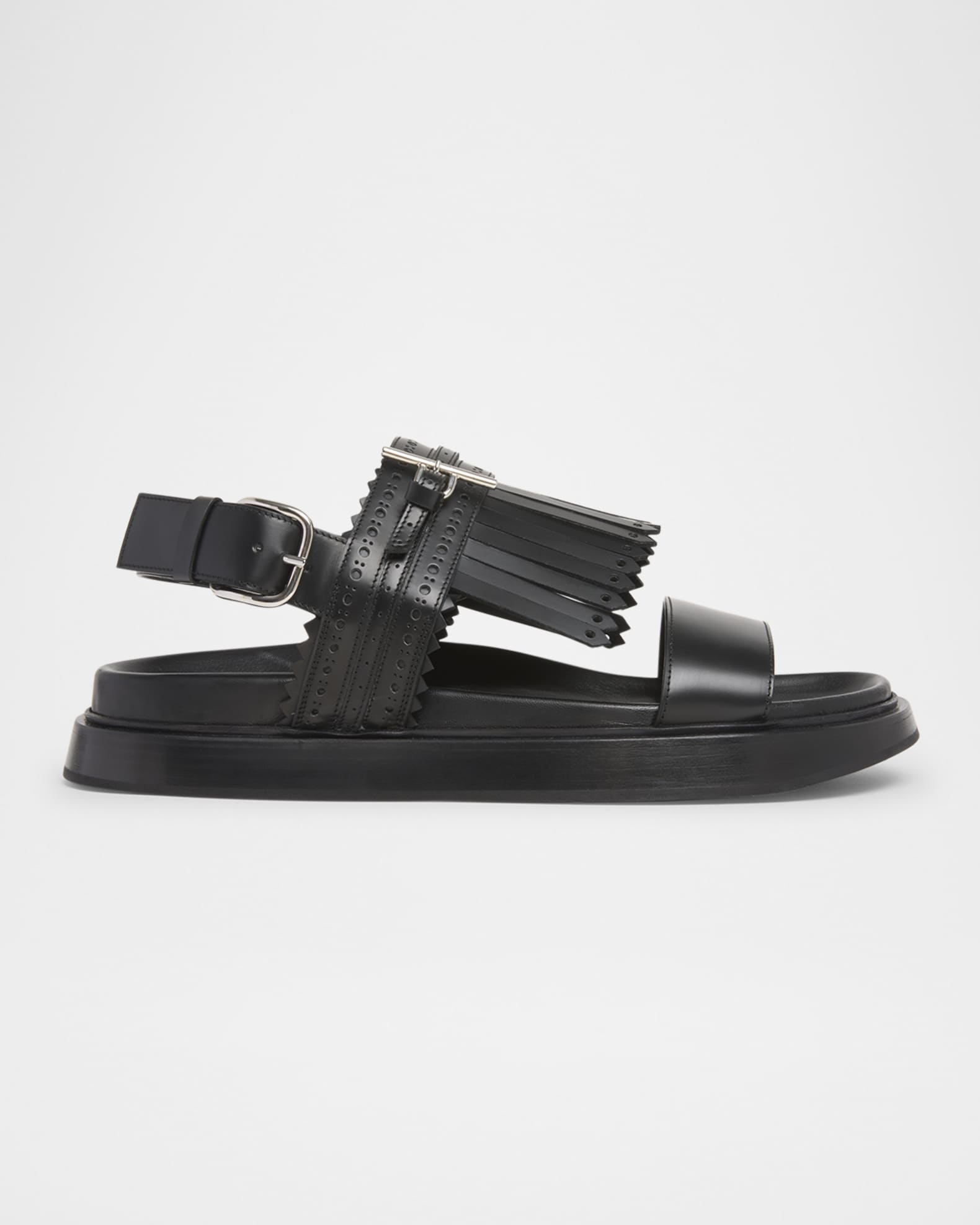 ALEXANDER MCQUEEN Leather sandals with fringe ブラック McQueen Men's Brogue Fringe Leather Sandals | Neiman Marcus
