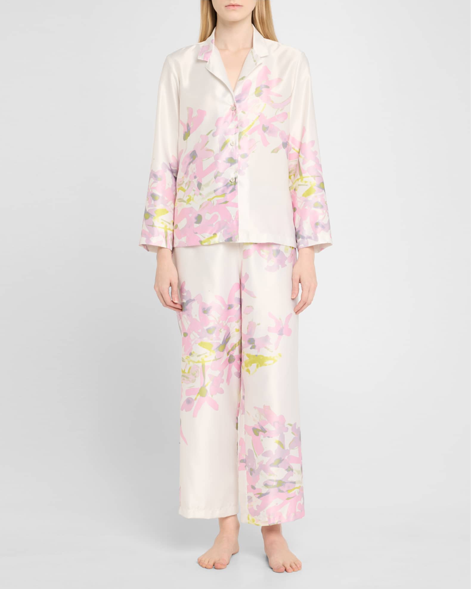 Sumi-E Floral-Print Charmeuse Crop Pajama Set 1
