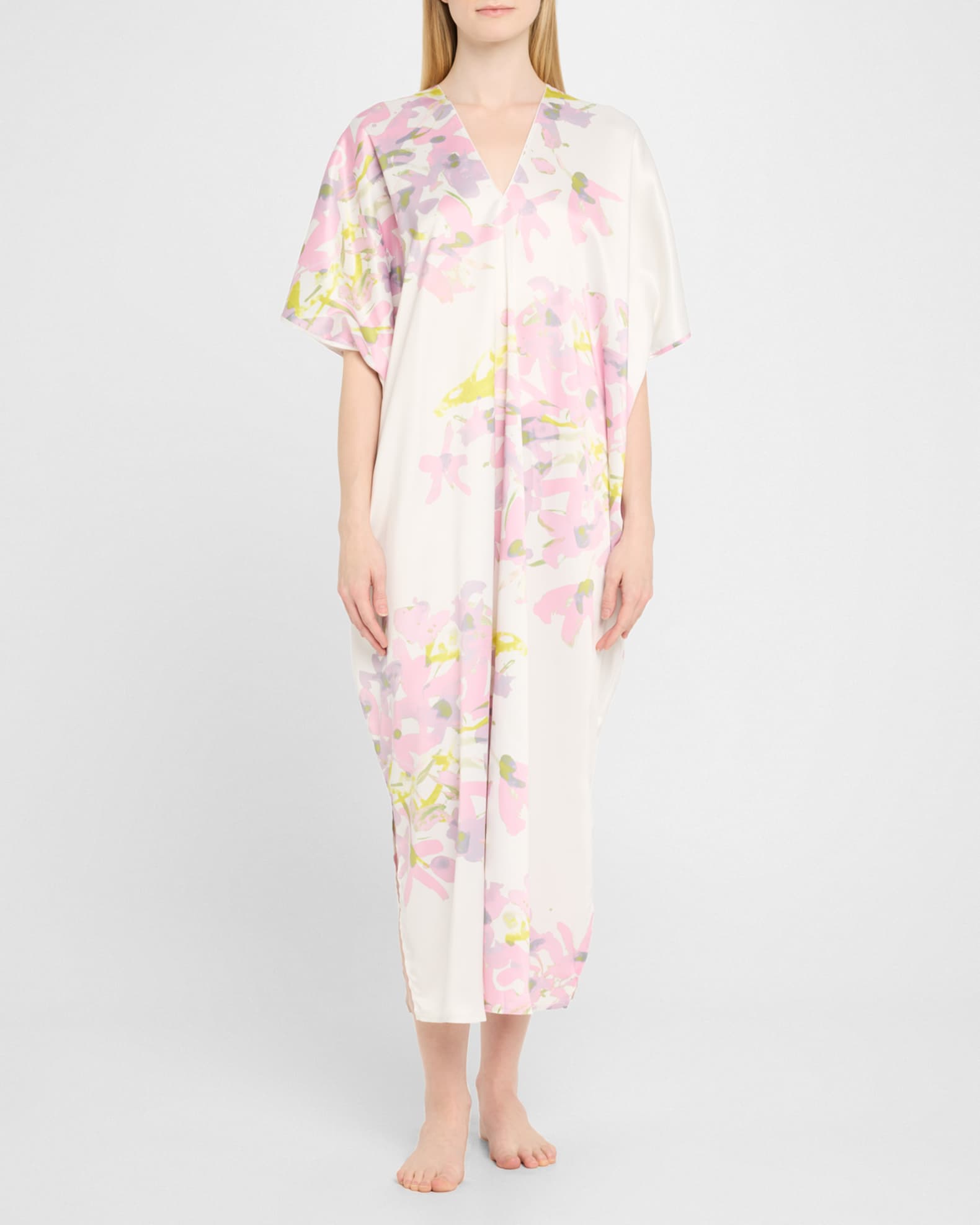 Sumi-E Floral-Print Charmeuse Midi Caftan 1