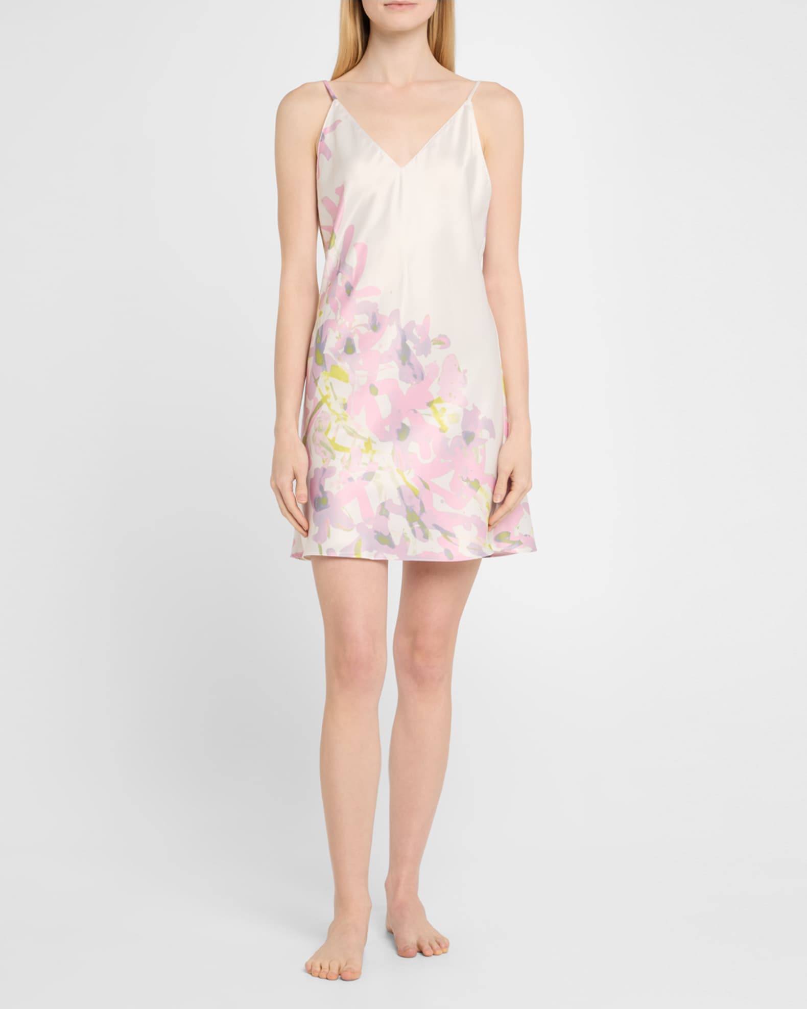 Sumi-E Floral-Print Charmeuse Chemise 1