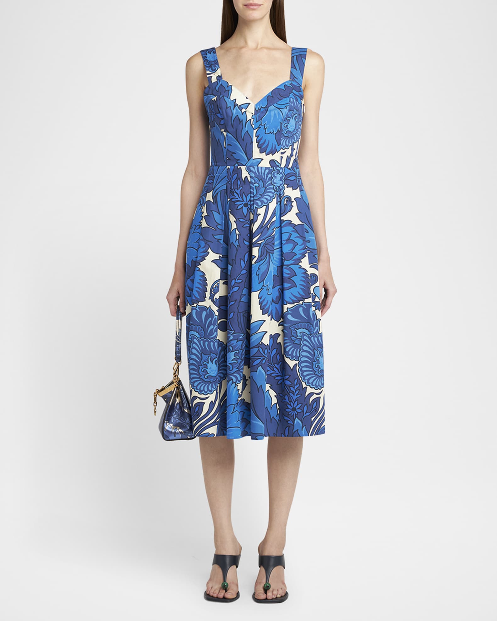 Floral Sleeveless Pleated Cotton Midi Sundress 1