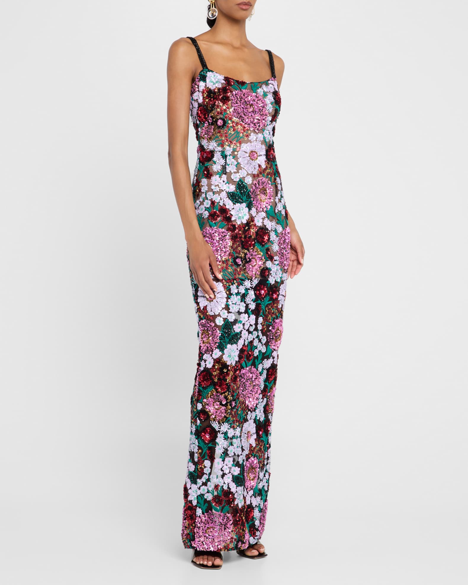 Bronx Banco Dahlia Floral Sequin Column Gown | Neiman Marcus