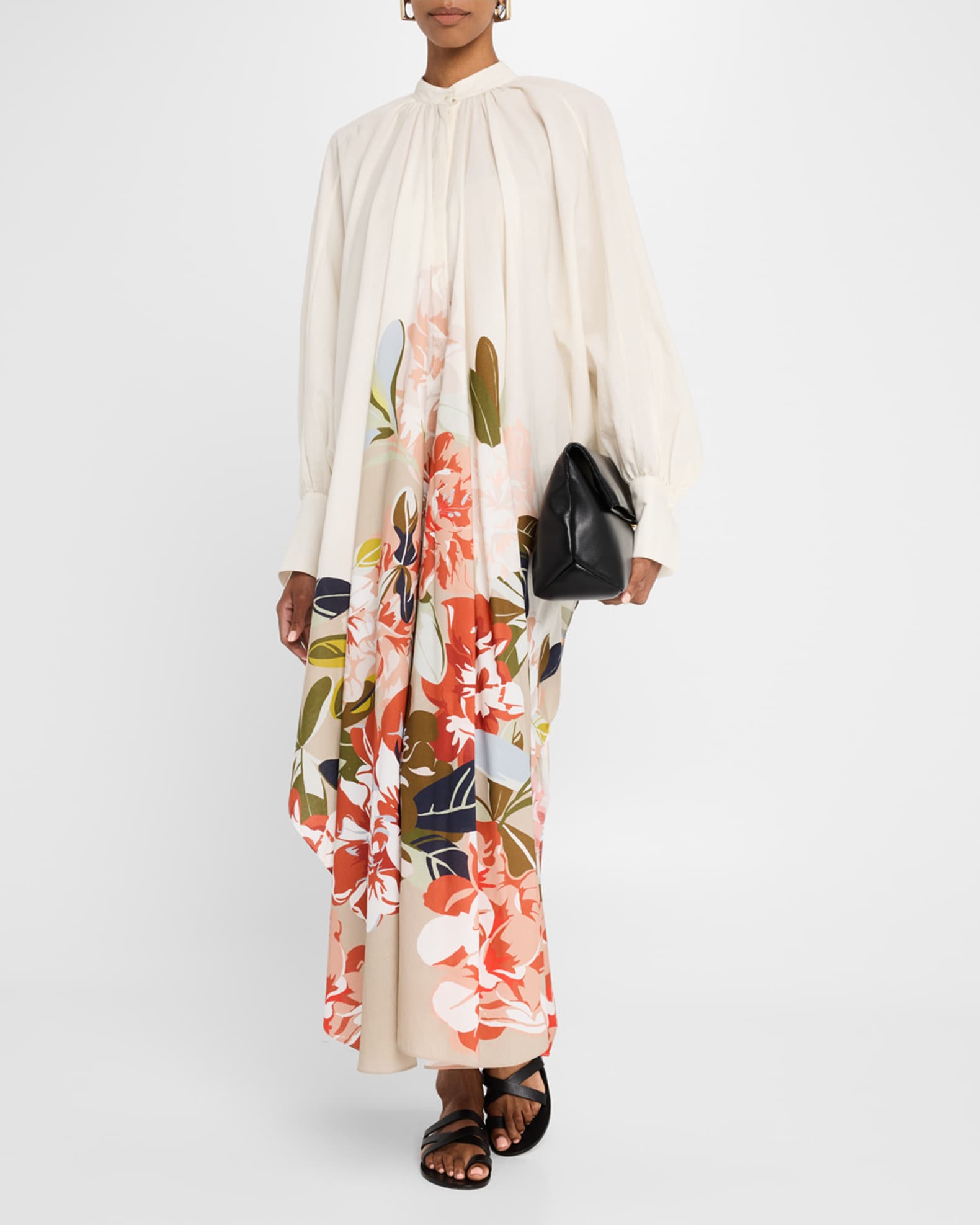 Rysa Floral Print Pleated Voile Caftan 1