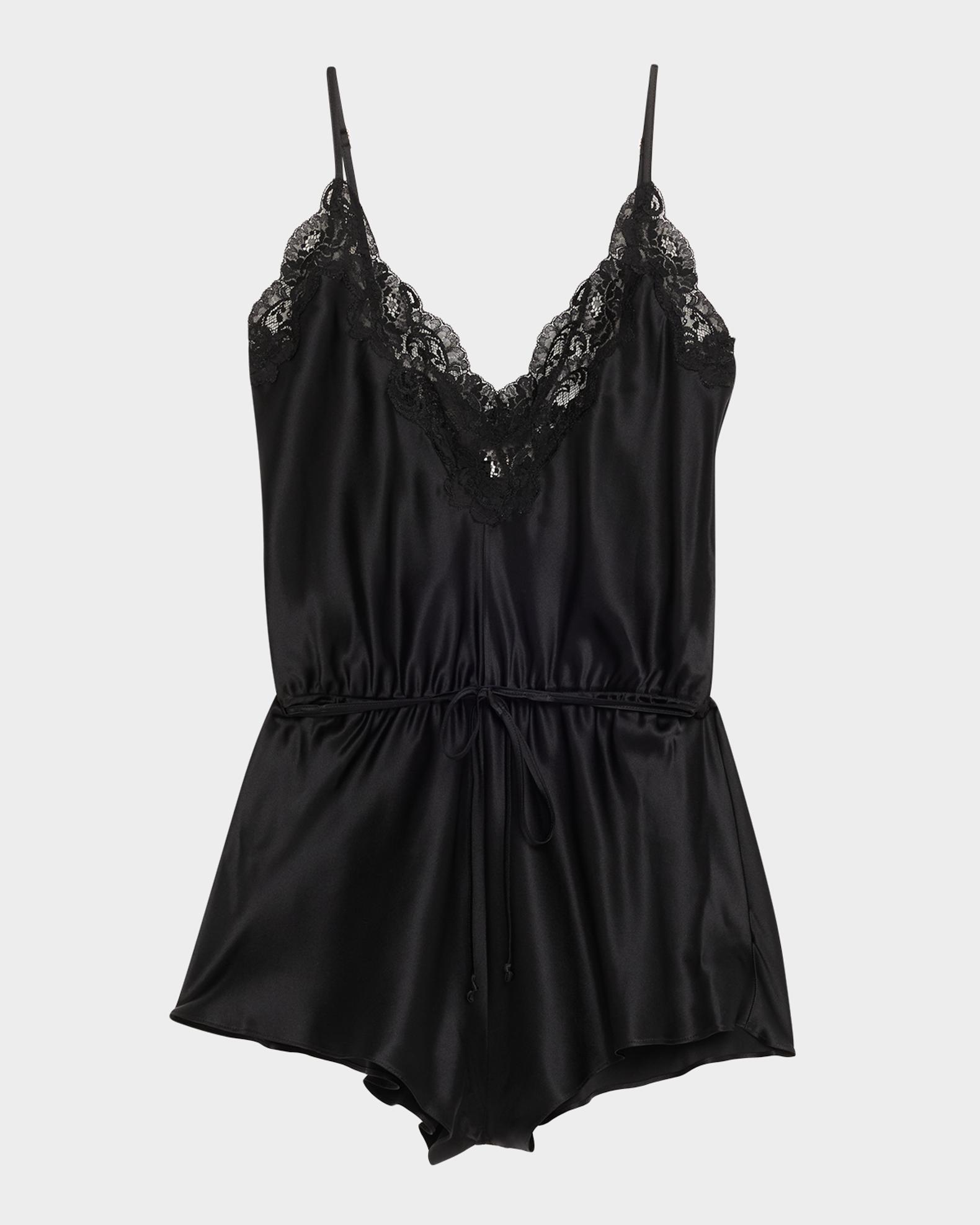 Christine Lingerie Lace-Trim Silk Romper | Neiman Marcus