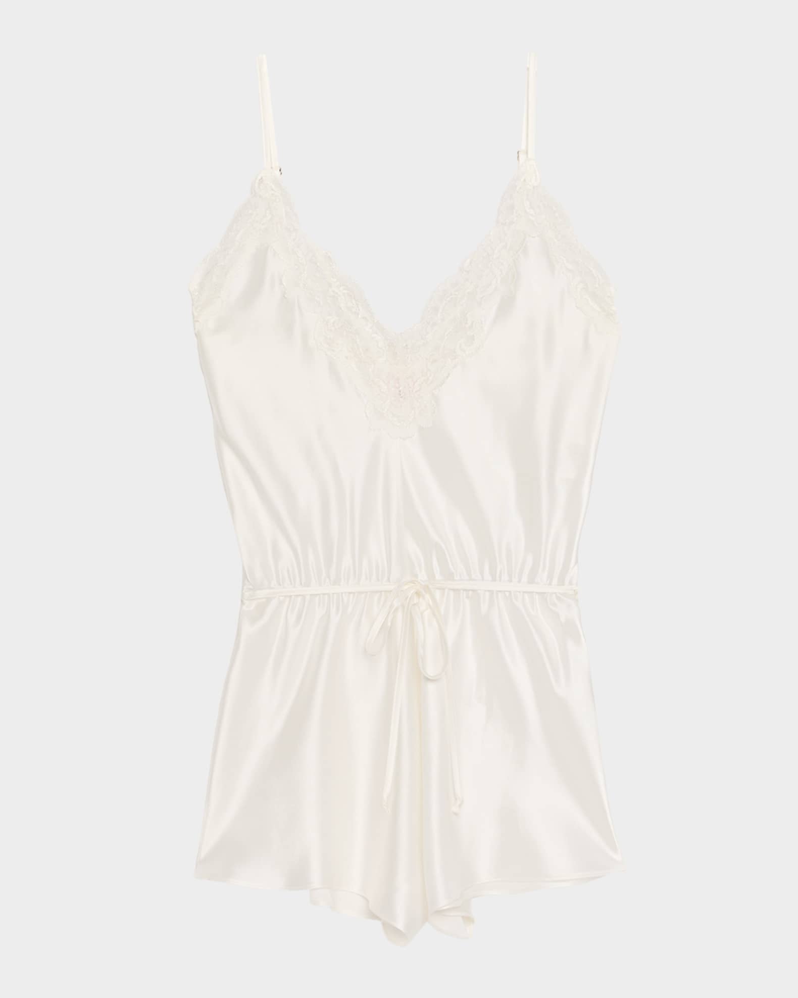 Lace-Trim Silk Romper 0