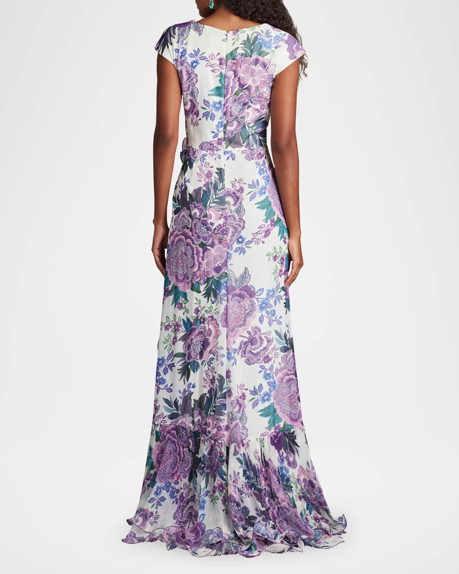 2024人気No.1の Gown Ruffle Floral-Print Shoji Tadashi | Marcus Neiman ワンピース