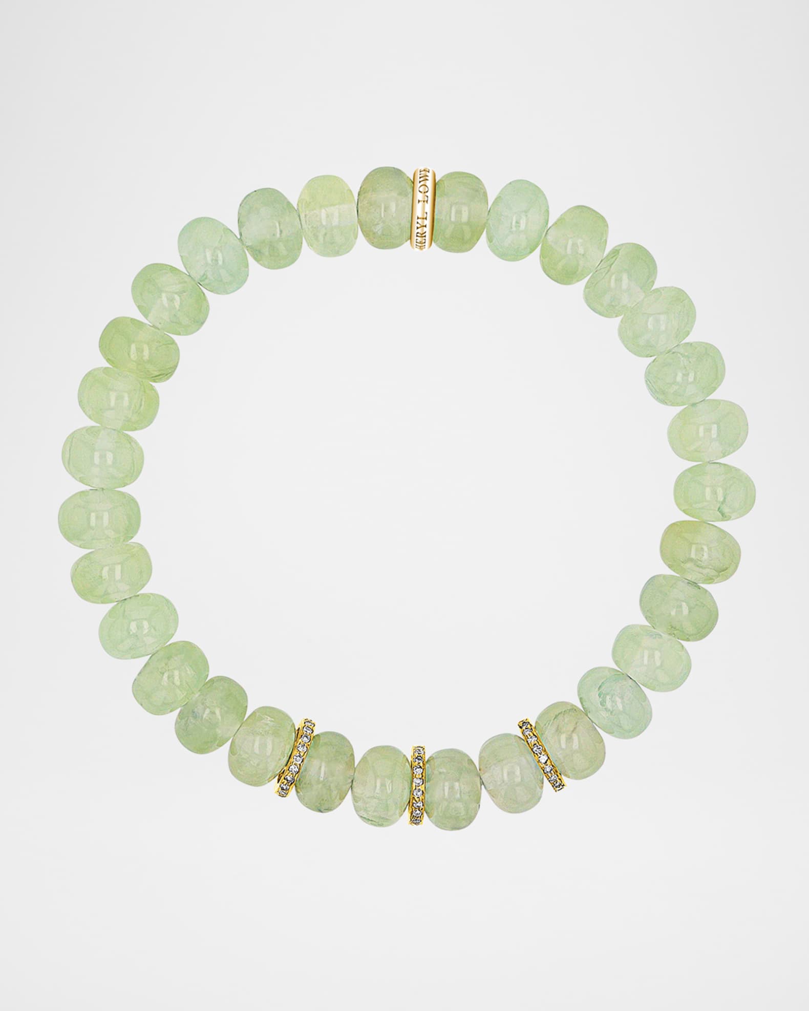 Prehnite Bead Bracelet with 14K Yellow Gold and Diamond Rondelles 1