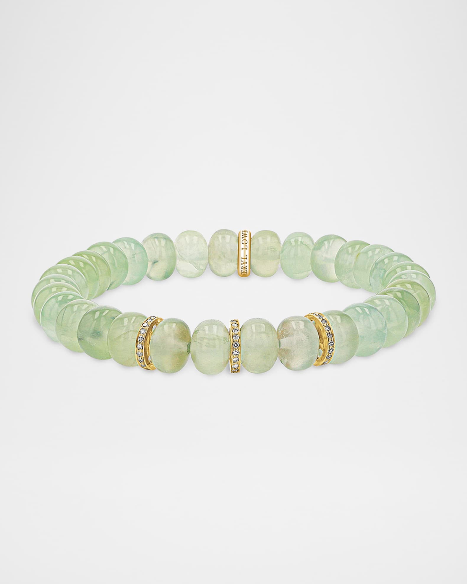 Prehnite Bead Bracelet with 14K Yellow Gold and Diamond Rondelles 0